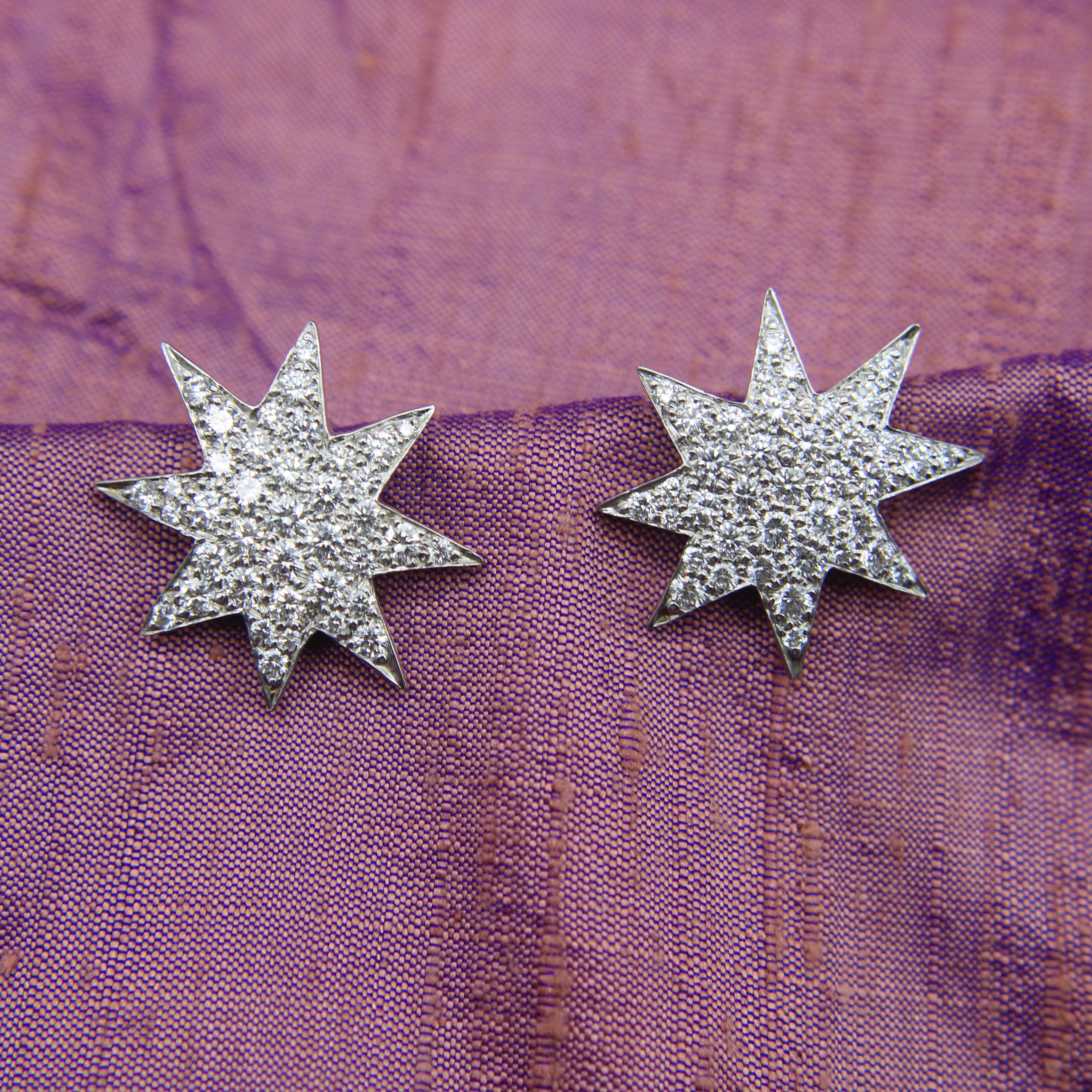 Oscar Heyman Platinum Pave Diamond Star Earrings In Good Condition For Sale In Venice, CA