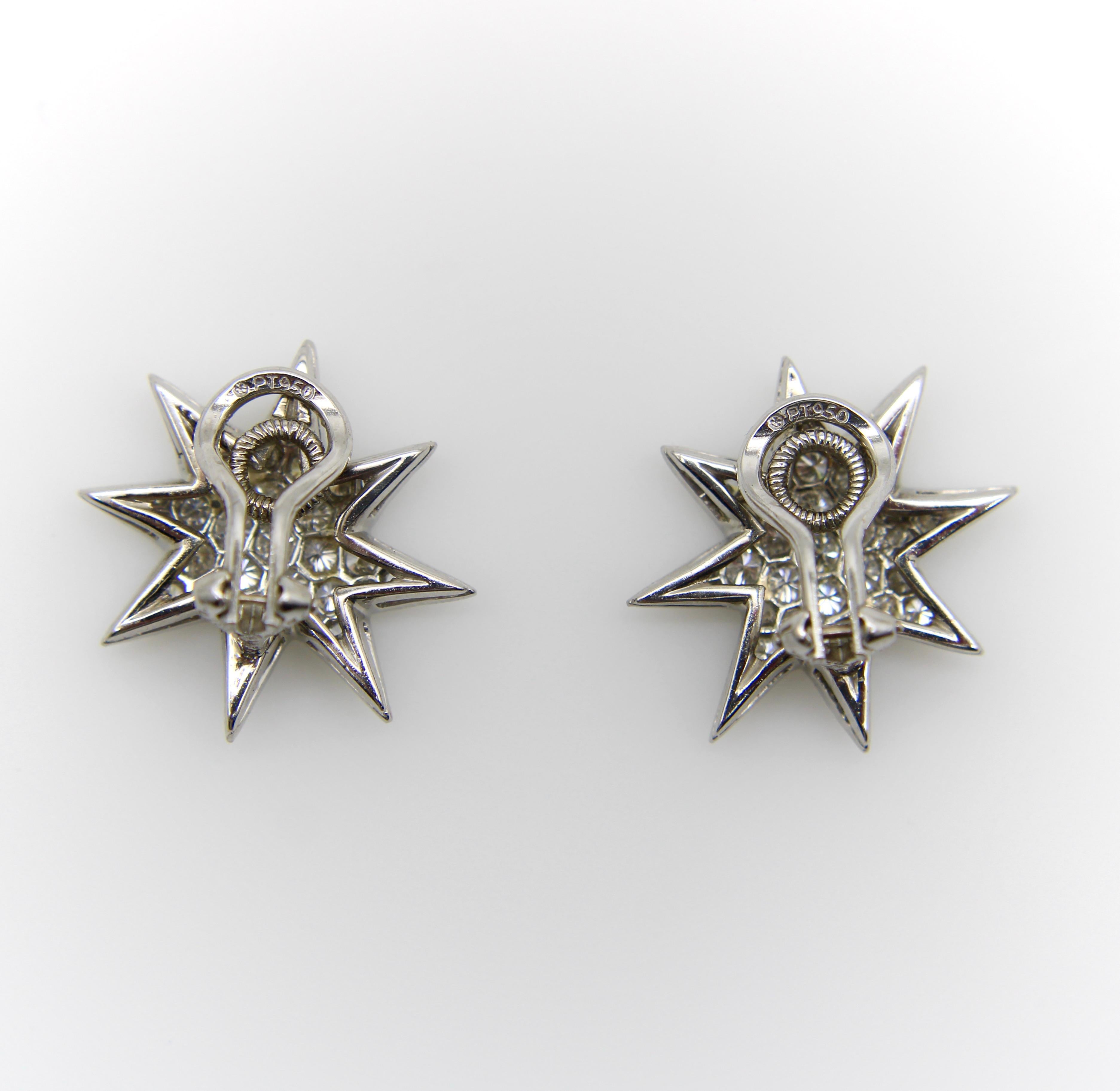 Oscar Heyman Platinum Pave Diamond Star Earrings For Sale 1