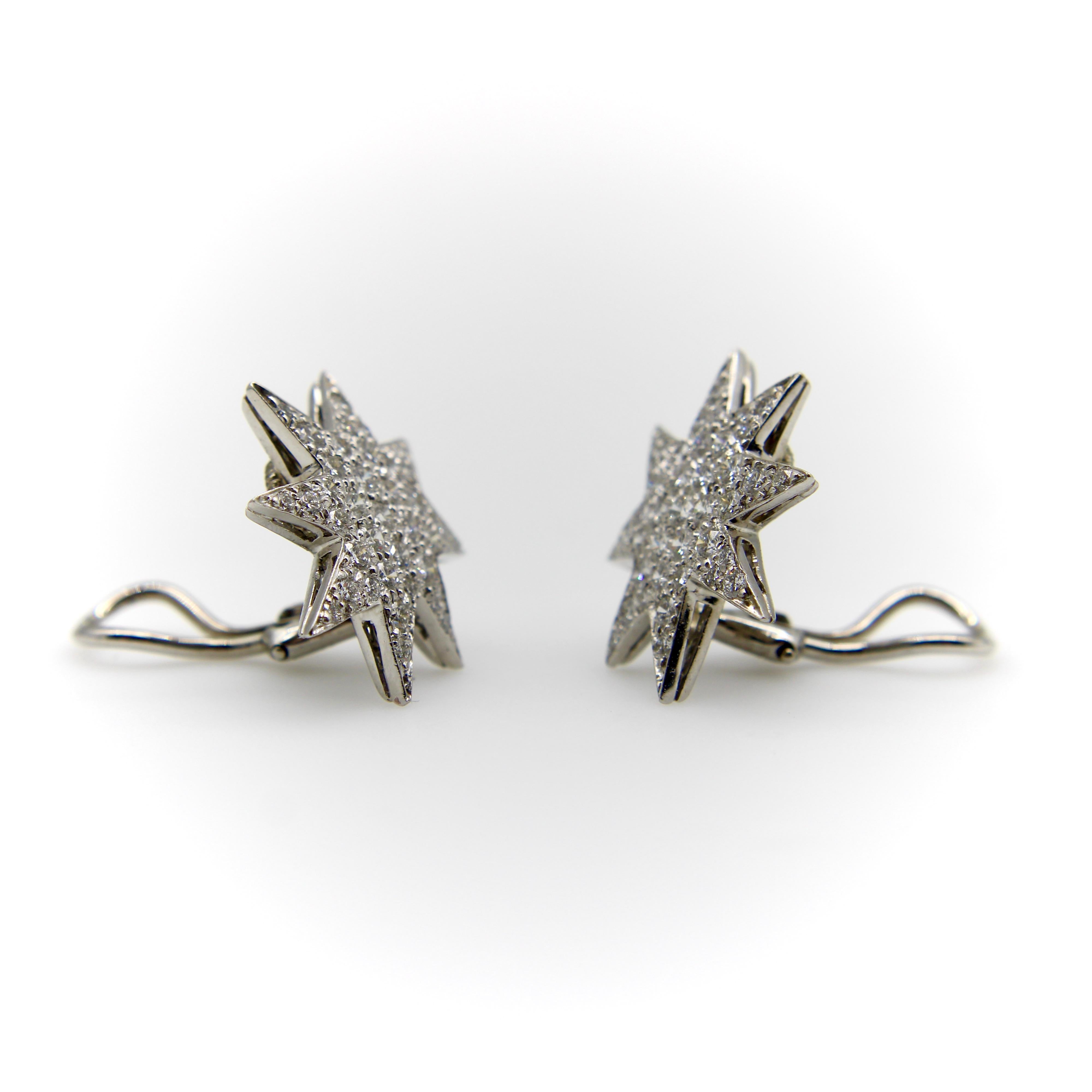 Oscar Heyman Platinum Pave Diamond Star Earrings For Sale 2