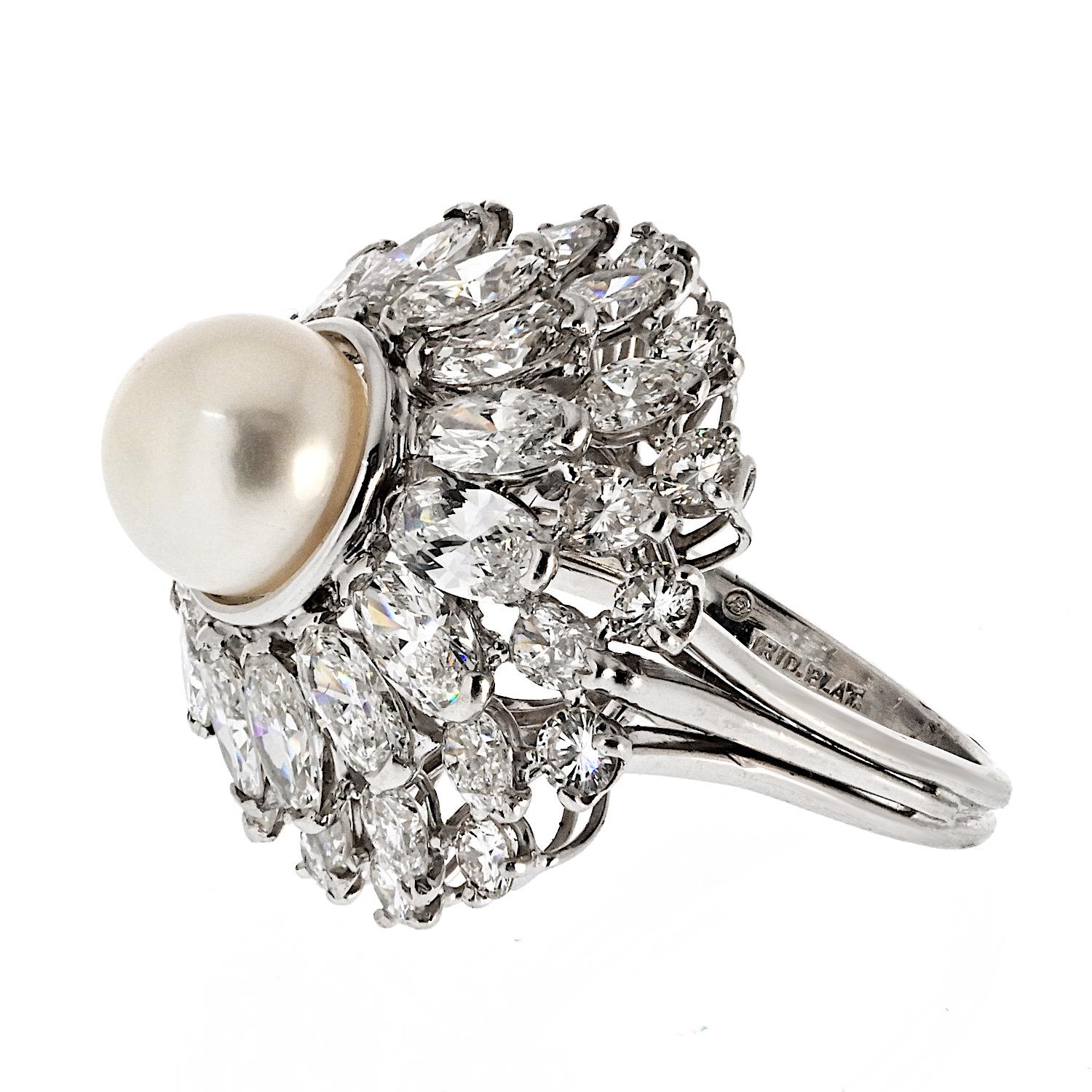 Oscar Heyman Platin Perle und Diamant 6,00cttw Cluster-Ring (Moderne) im Angebot