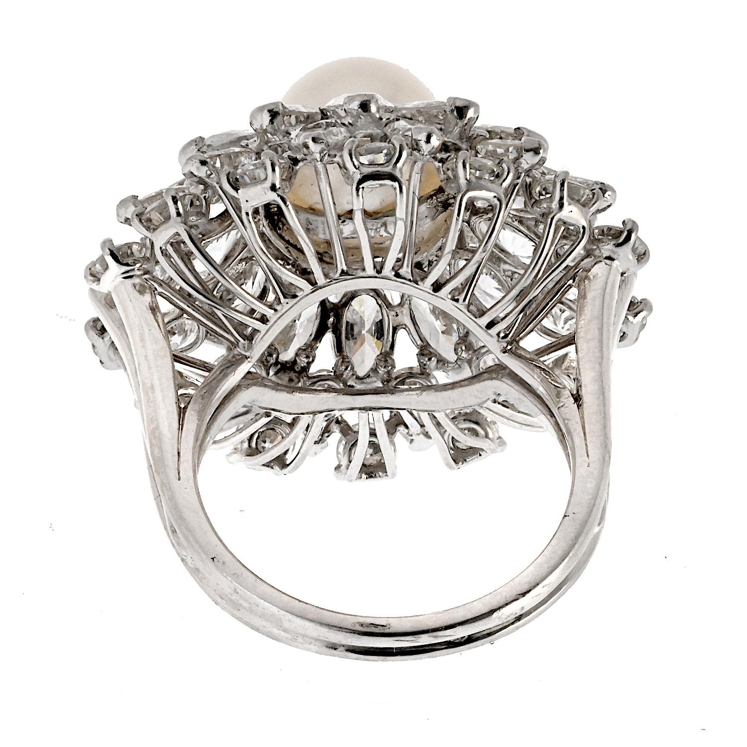 Oscar Heyman Platin Perle und Diamant 6,00cttw Cluster-Ring im Zustand „Hervorragend“ im Angebot in New York, NY