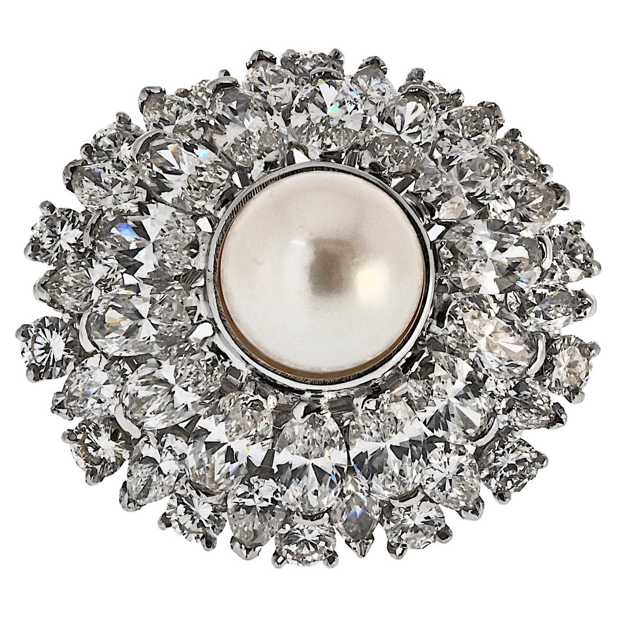 Oscar Heyman Platinum Pearl And Diamond 6.00cttw Cluster Ring