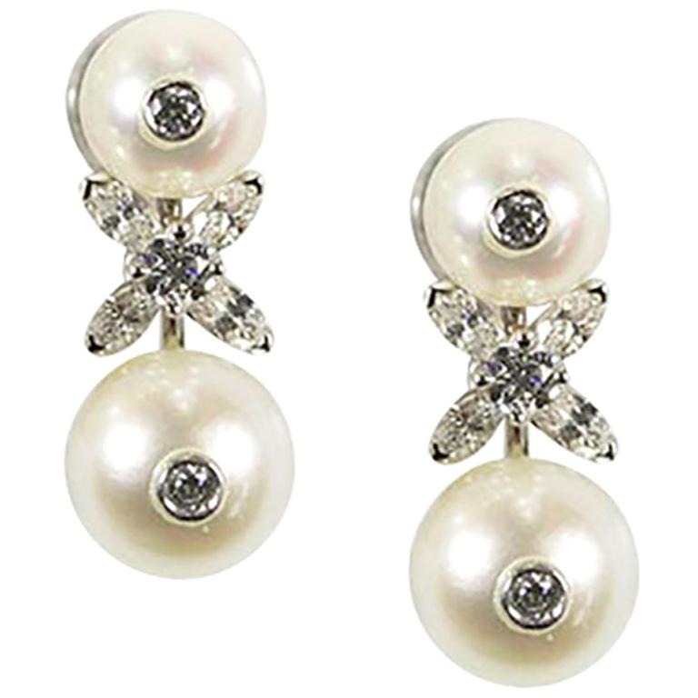 Oscar Heyman Platinum Pearl and Diamond Clip Earrings