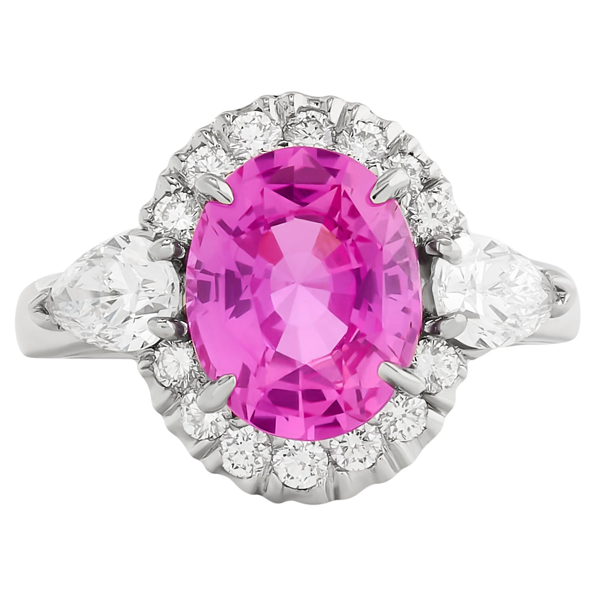 Oscar Heyman Platinum Pink Sapphire and Diamond Halo Ring