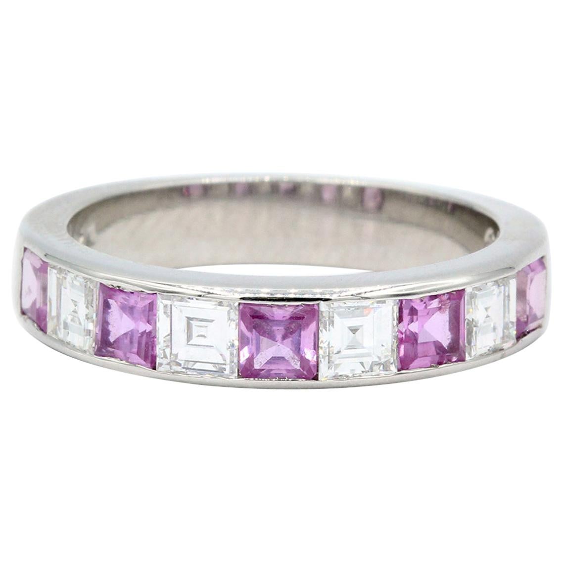 Oscar Heyman Platinum Pink Sapphire and Diamond Partway Wedding Band Ring