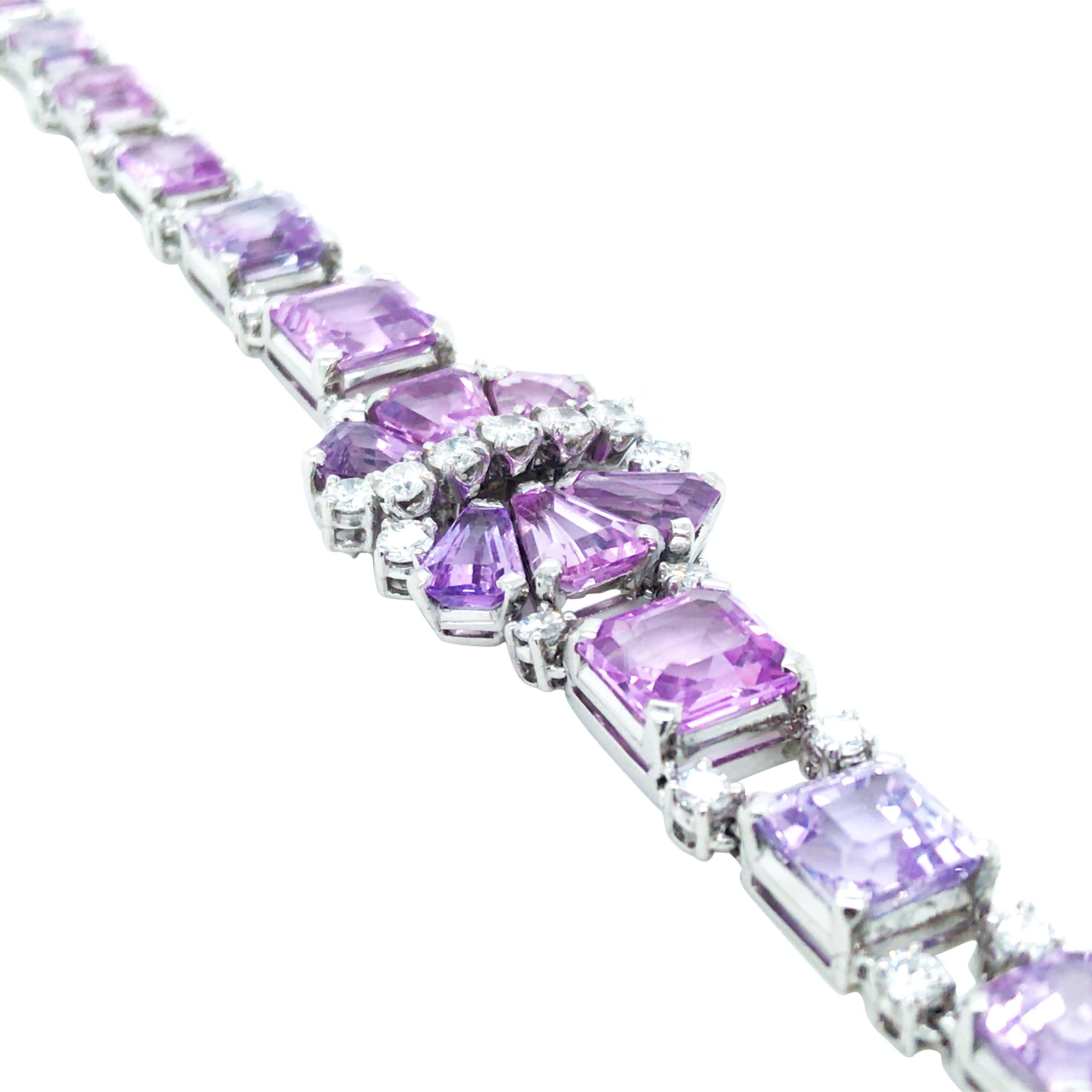 Round Cut Oscar Heyman, Platinum Pink Sapphire Diamond Bracelet, AGL