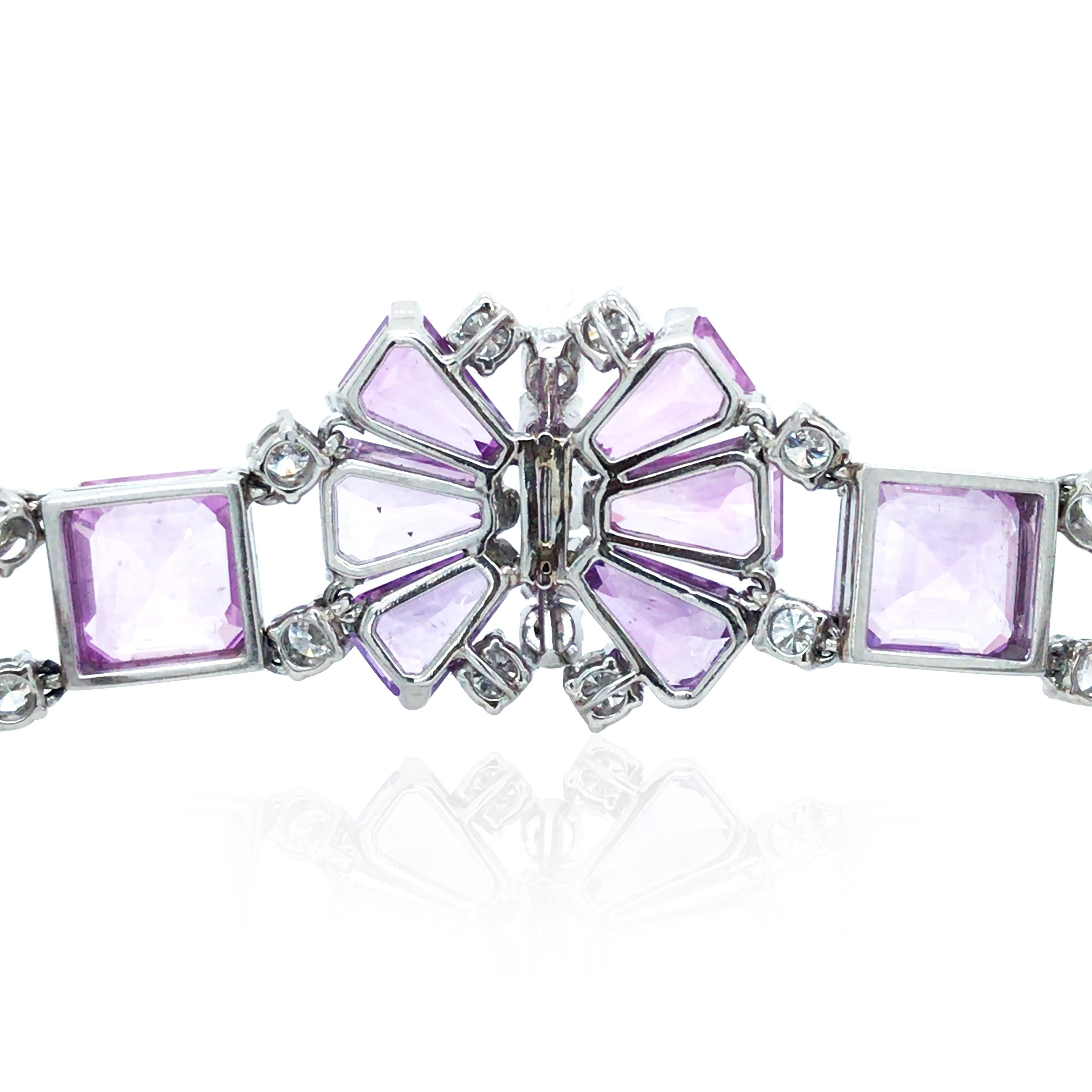 Oscar Heyman, Platinum Pink Sapphire Diamond Bracelet, AGL In Good Condition In New York, NY