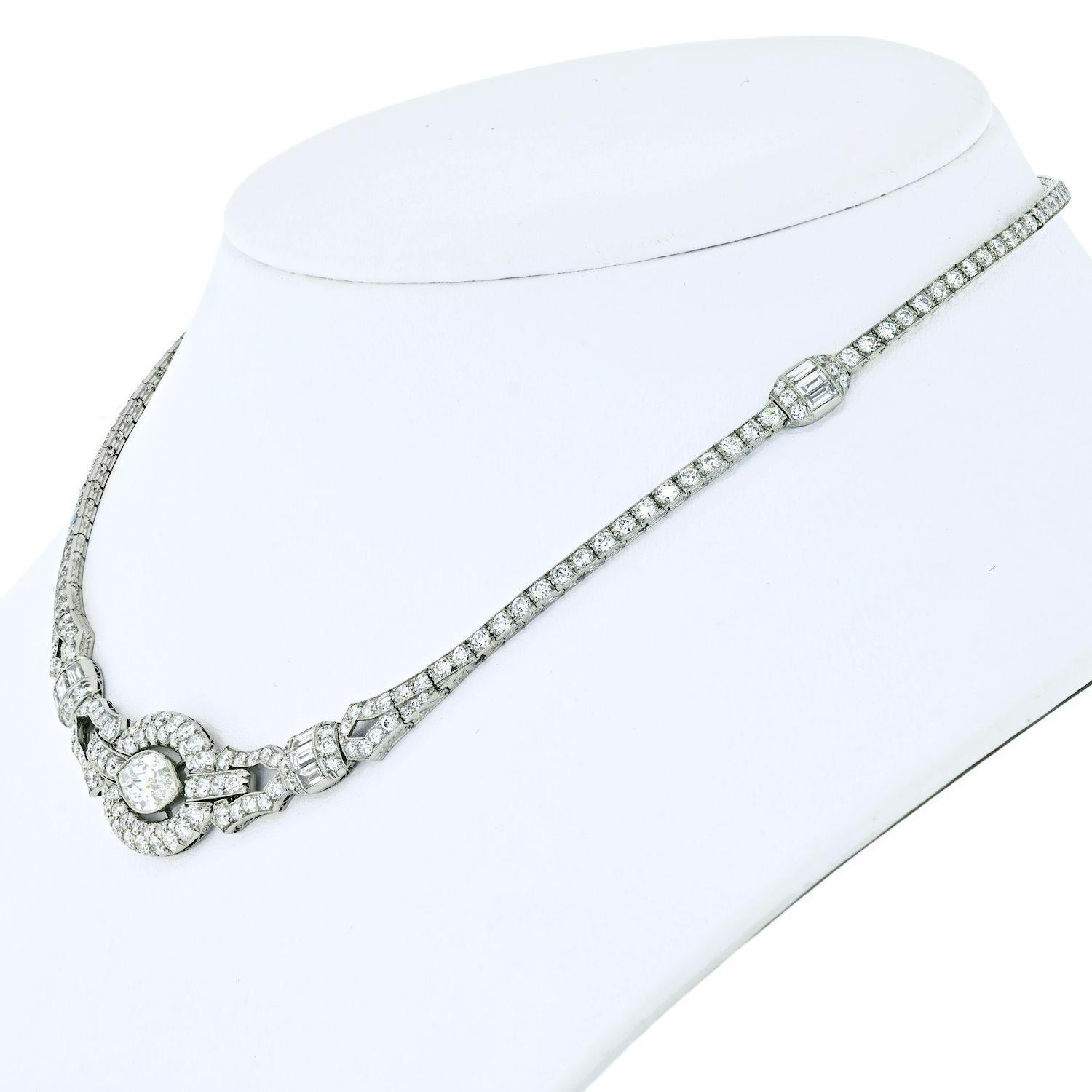 Art Deco Oscar Heyman Platinum Round Cut and Marquise Cut Floating Diamond Necklace