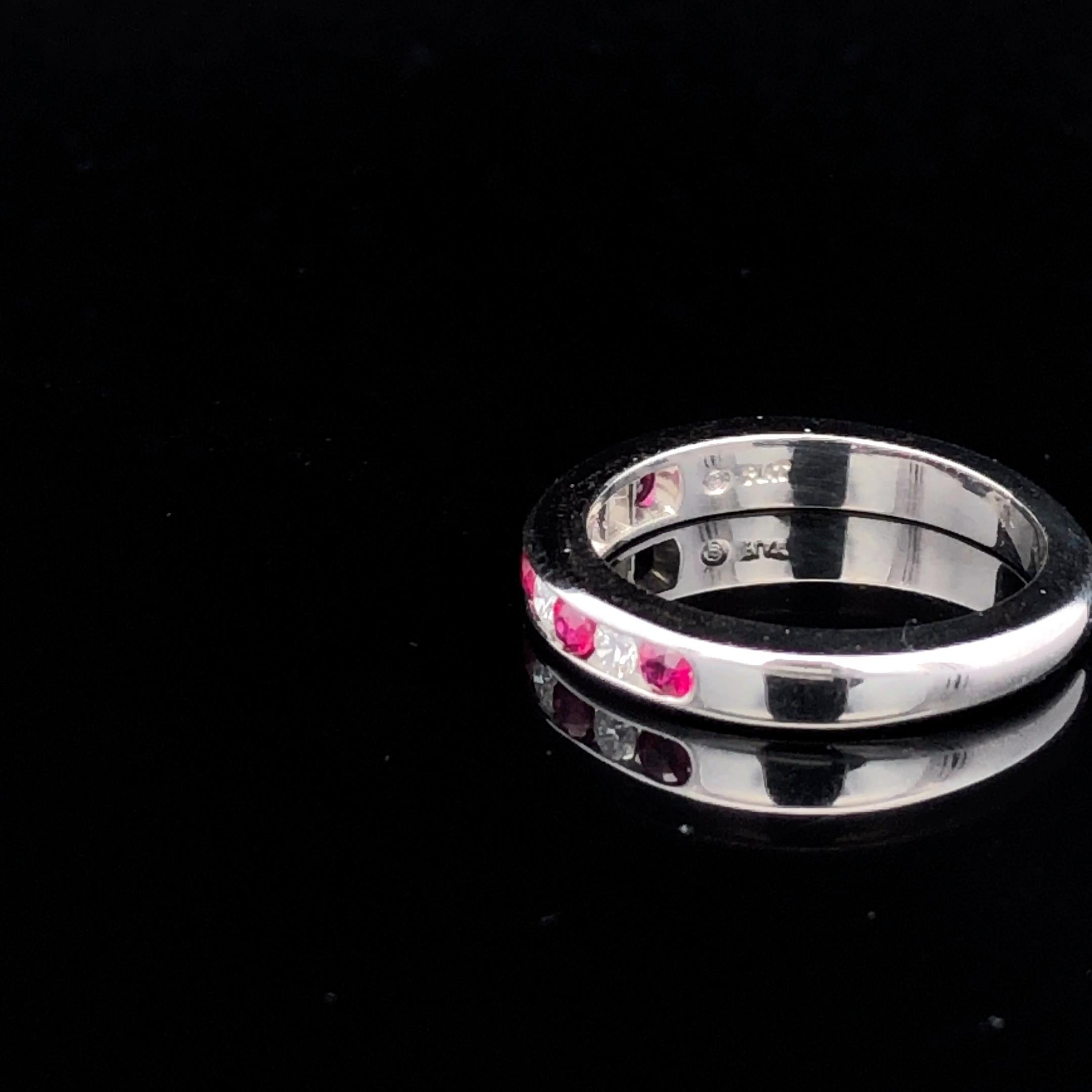Oscar Heyman Platinum 3mm Round Ruby and Diamond Partway Wedding Band ...