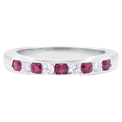 Oscar Heyman Platinum Round Ruby and Diamond Partway Wedding Band Ring