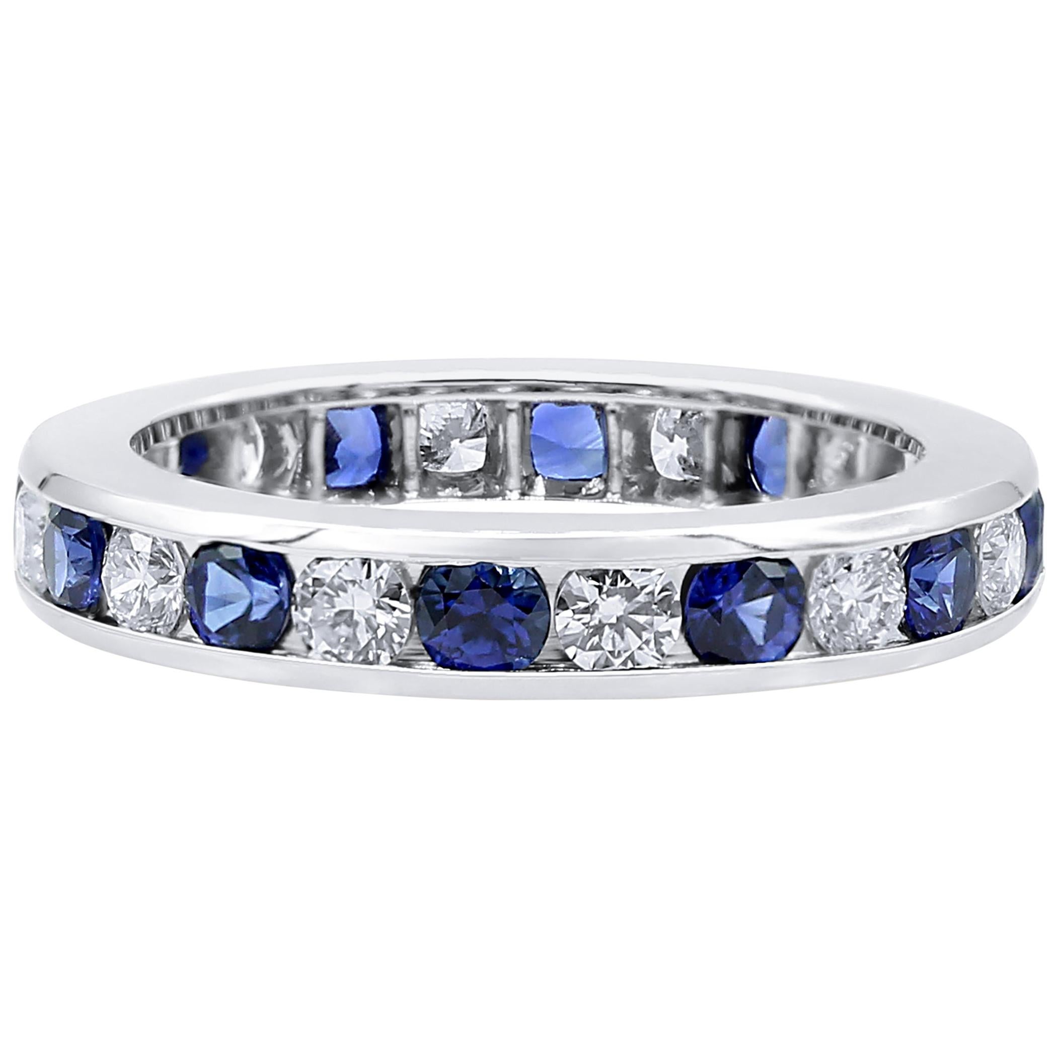 Oscar Heyman Platinum Round Sapphire and Diamond Wedding Band Ring