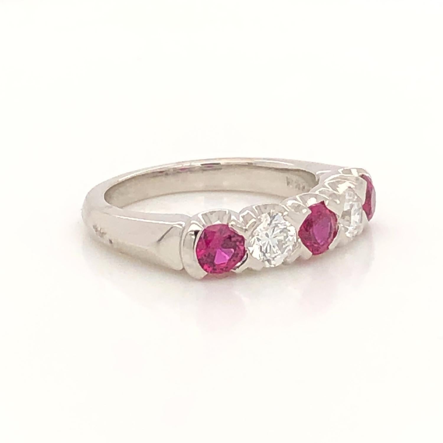 Oscar Heyman Platinum Ruby and Diamond Partway Wedding Band Ring In New Condition In New York City, NY
