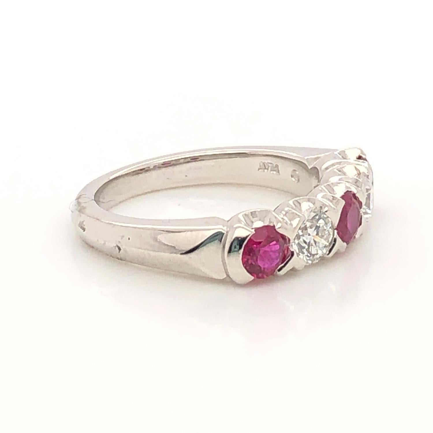 Women's or Men's Oscar Heyman Platinum Ruby and Diamond Partway Wedding Band Ring