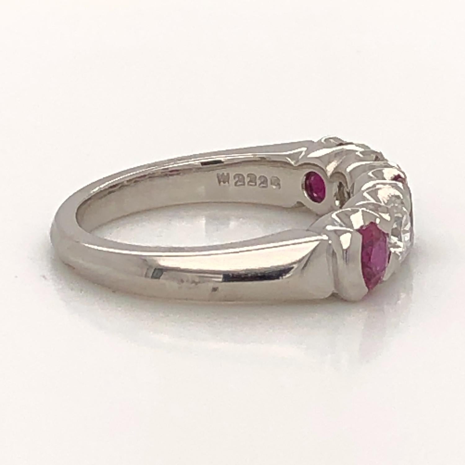 Oscar Heyman Platinum Ruby and Diamond Partway Wedding Band Ring For Sale 1