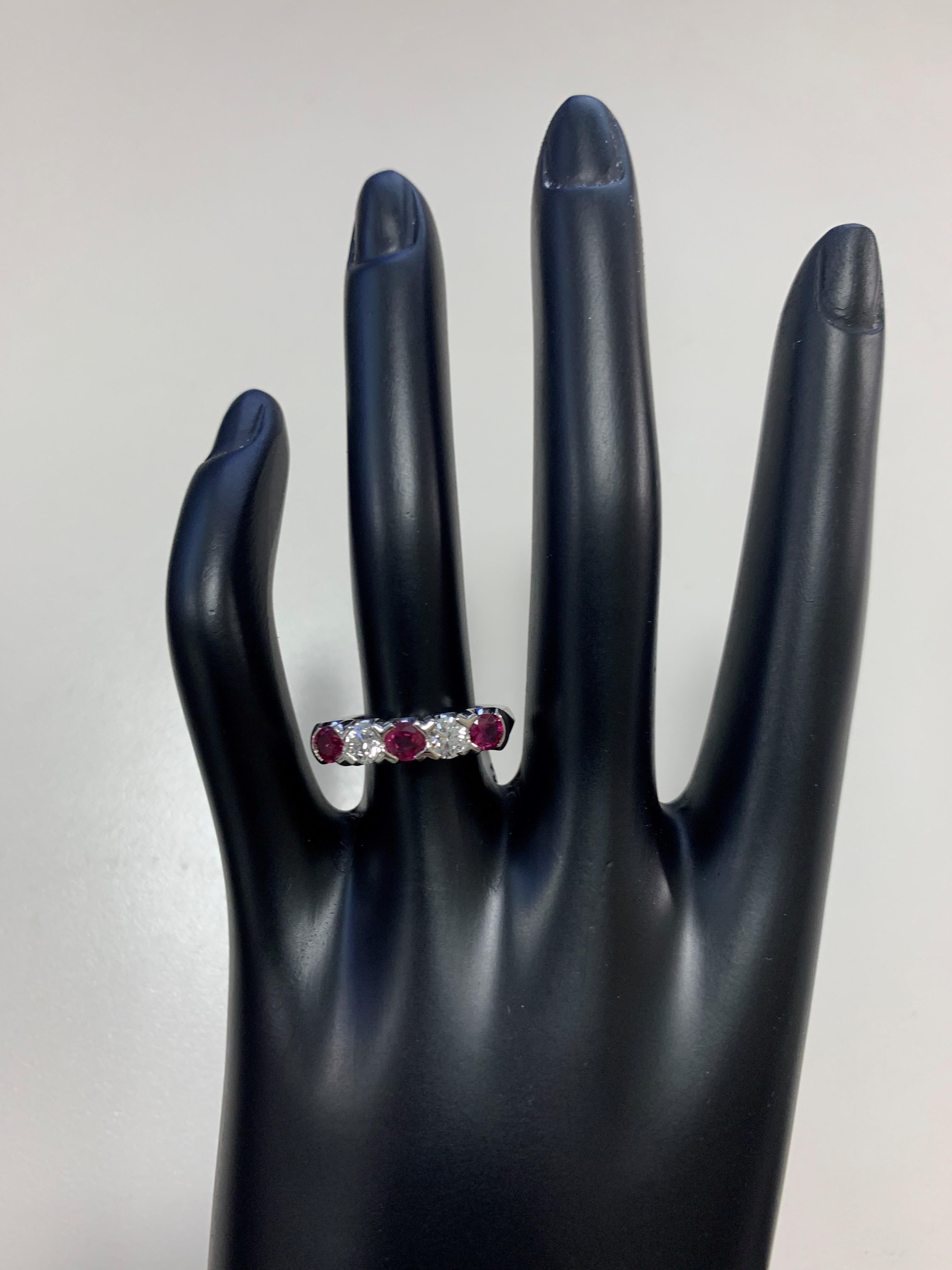 Oscar Heyman Platinum Ruby and Diamond Partway Wedding Band Ring For Sale 2