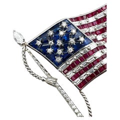 Oscar Heyman Platinum Ruby Diamond Sapphire American Flag Pin