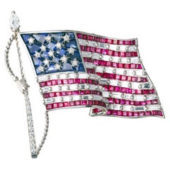 Oscar Heyman Platinum Ruby Diamond Sapphire American Flag Pin