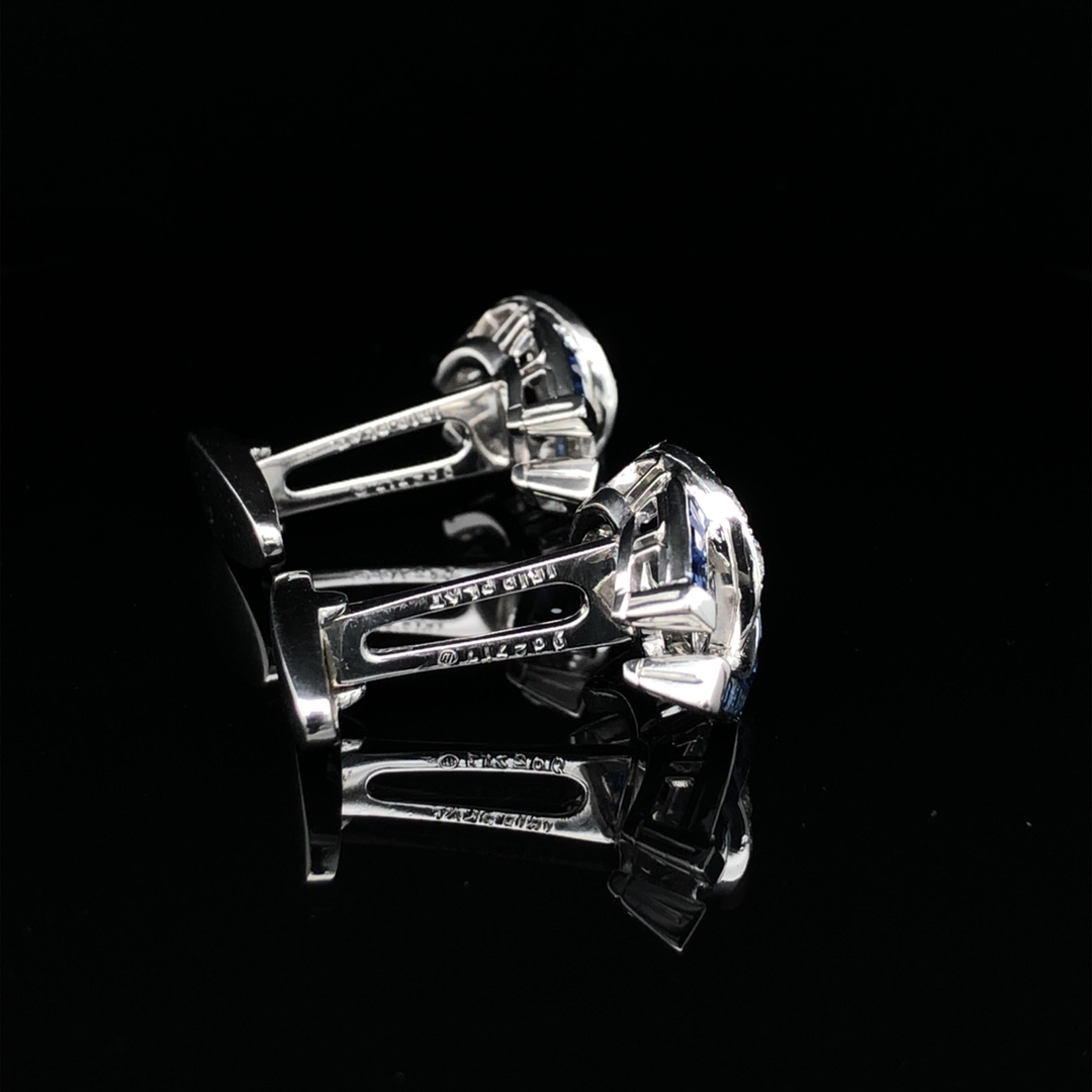 Taille carrée Oscar Heyman, paire de boutons de manchette fer à cheval en platine, saphir et diamant en vente