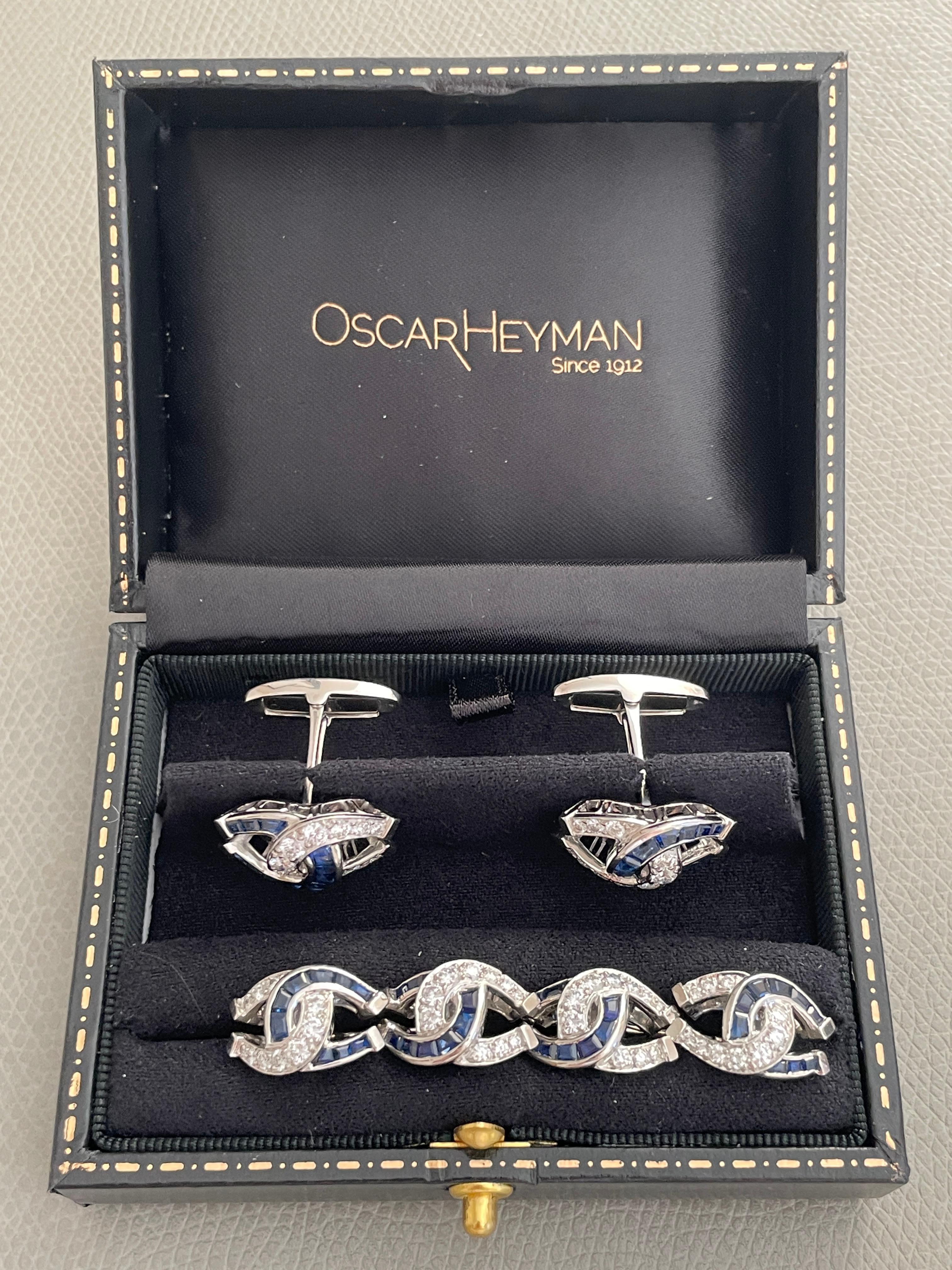 Oscar Heyman Hufeisenhemdstecker aus Platin mit Saphiren und Diamanten, 4er-Set 7