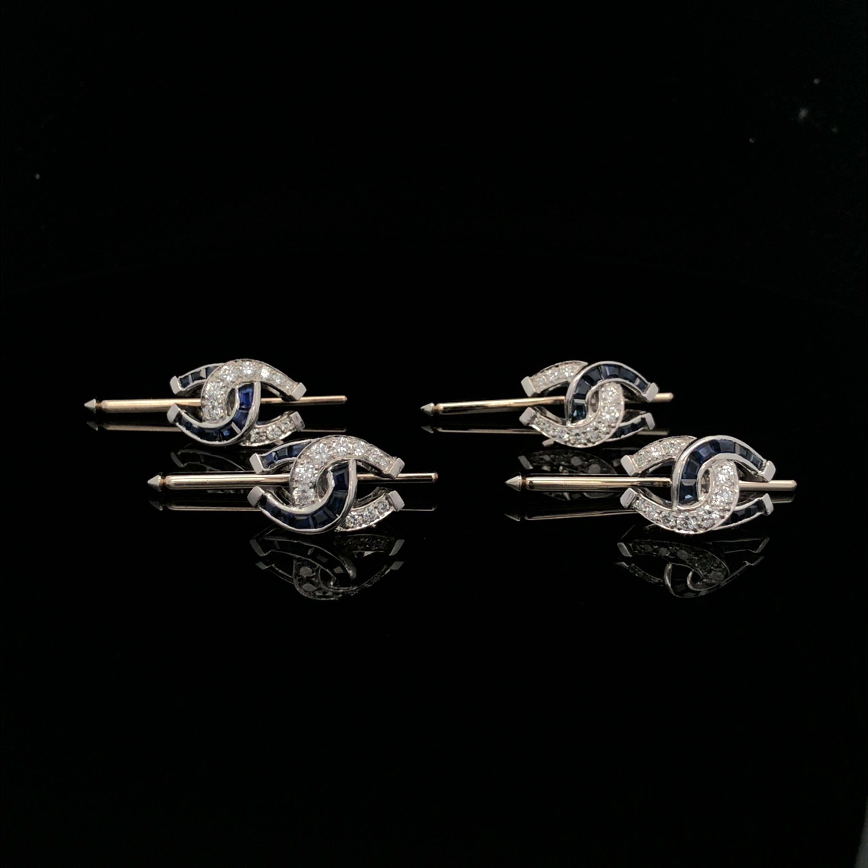 Oscar Heyman Hufeisenhemdstecker aus Platin mit Saphiren und Diamanten, 4er-Set (Zeitgenössisch)