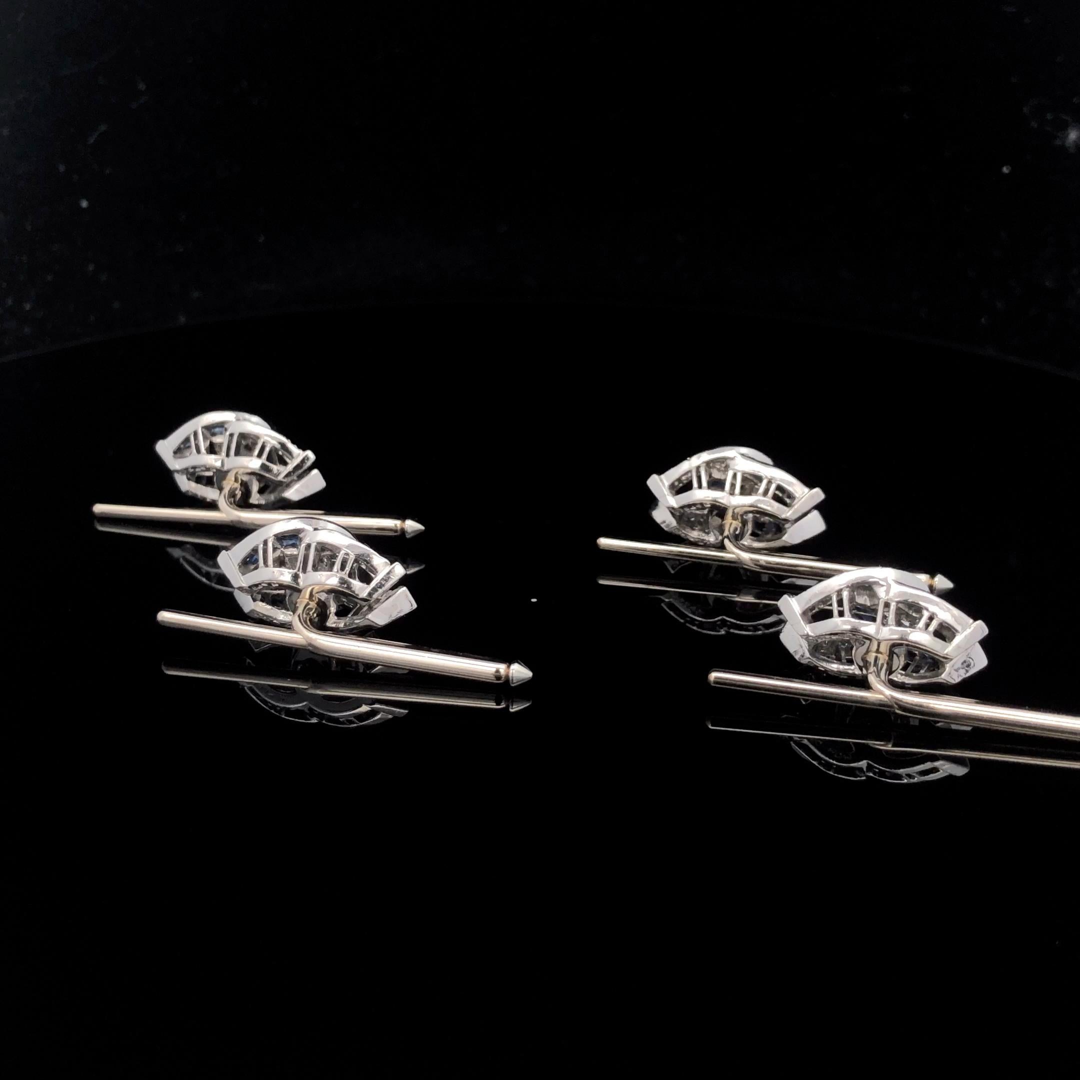 Oscar Heyman Hufeisenhemdstecker aus Platin mit Saphiren und Diamanten, 4er-Set für Damen oder Herren