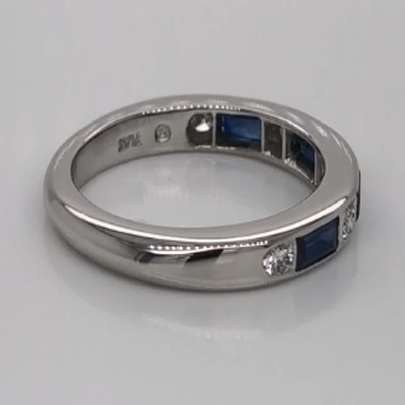 Baguette Cut Oscar Heyman Platinum Sapphire and Diamond Partway Wedding Band Ring