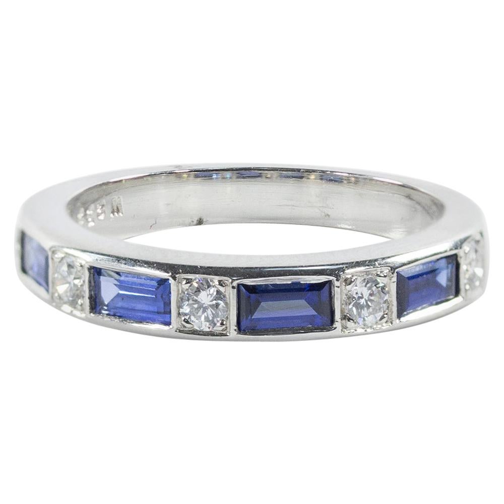 Oscar Heyman Platinum Sapphire and Diamond Partway Wedding Band Ring