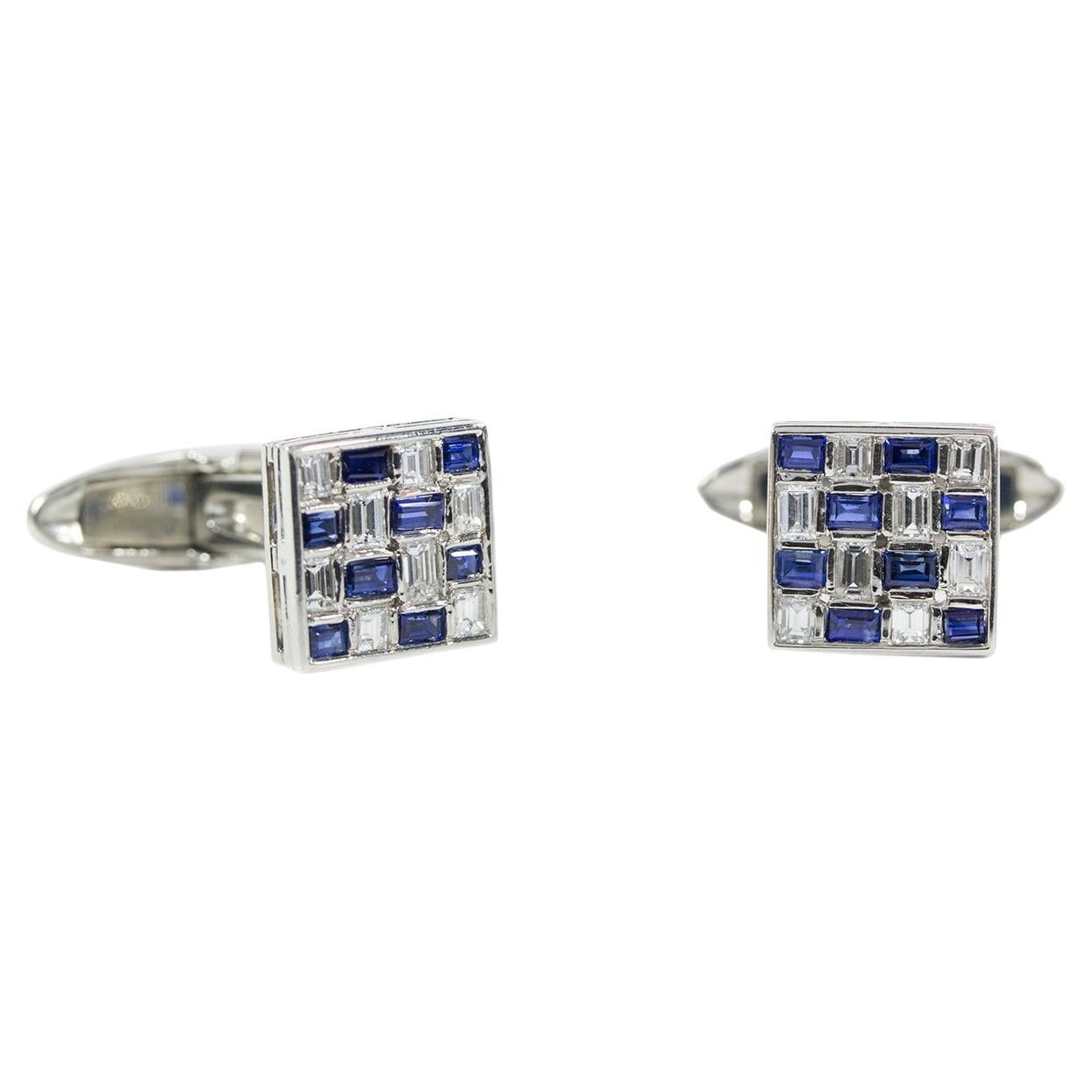 Oscar Heyman Platinum Woven Sapphire & Diamond Cufflinks For Sale