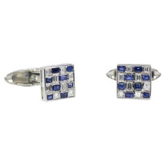 Vintage Oscar Heyman Platinum Woven Sapphire & Diamond Cufflinks