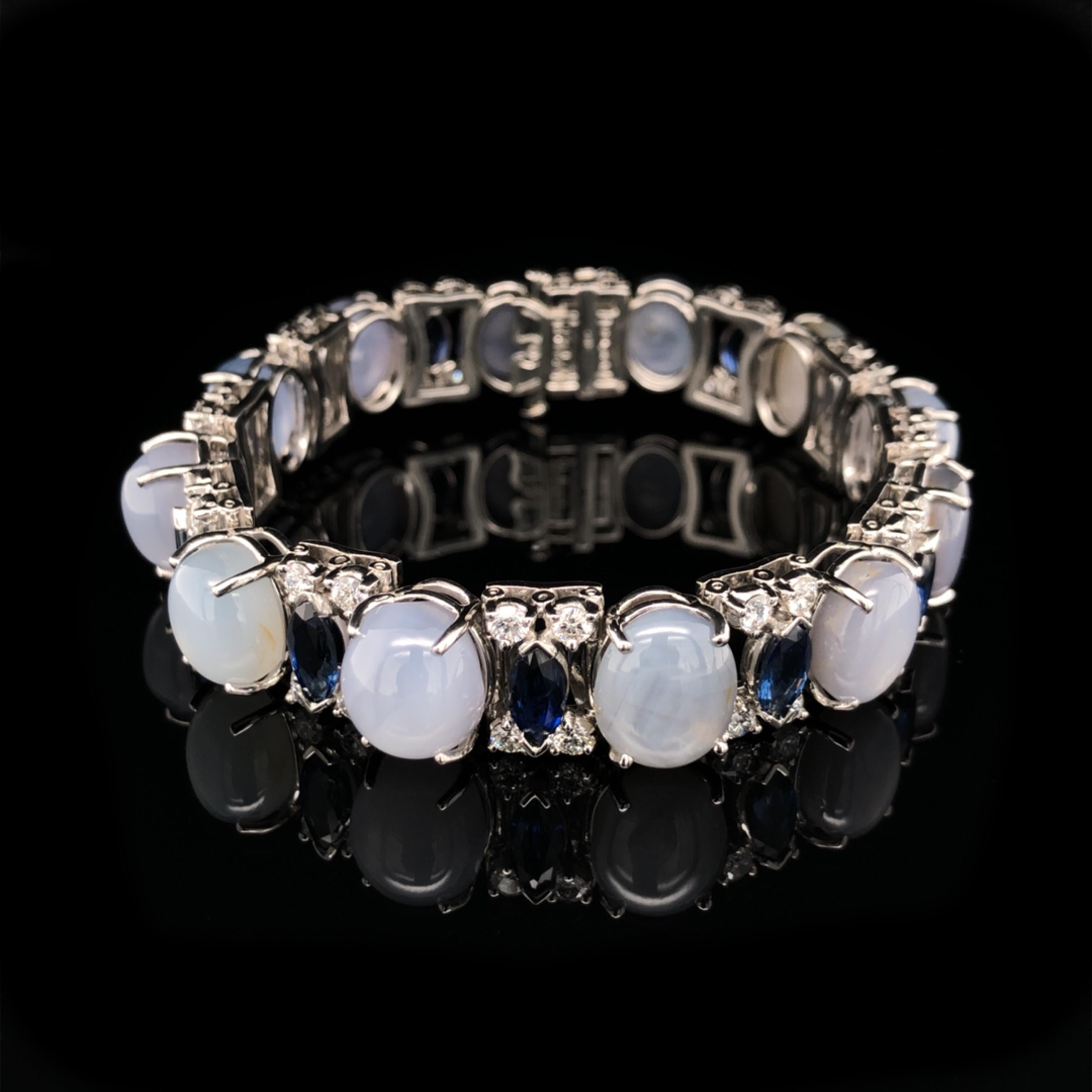Contemporary Oscar Heyman Platinum Star Sapphire, Sapphire & Diamond Bracelet