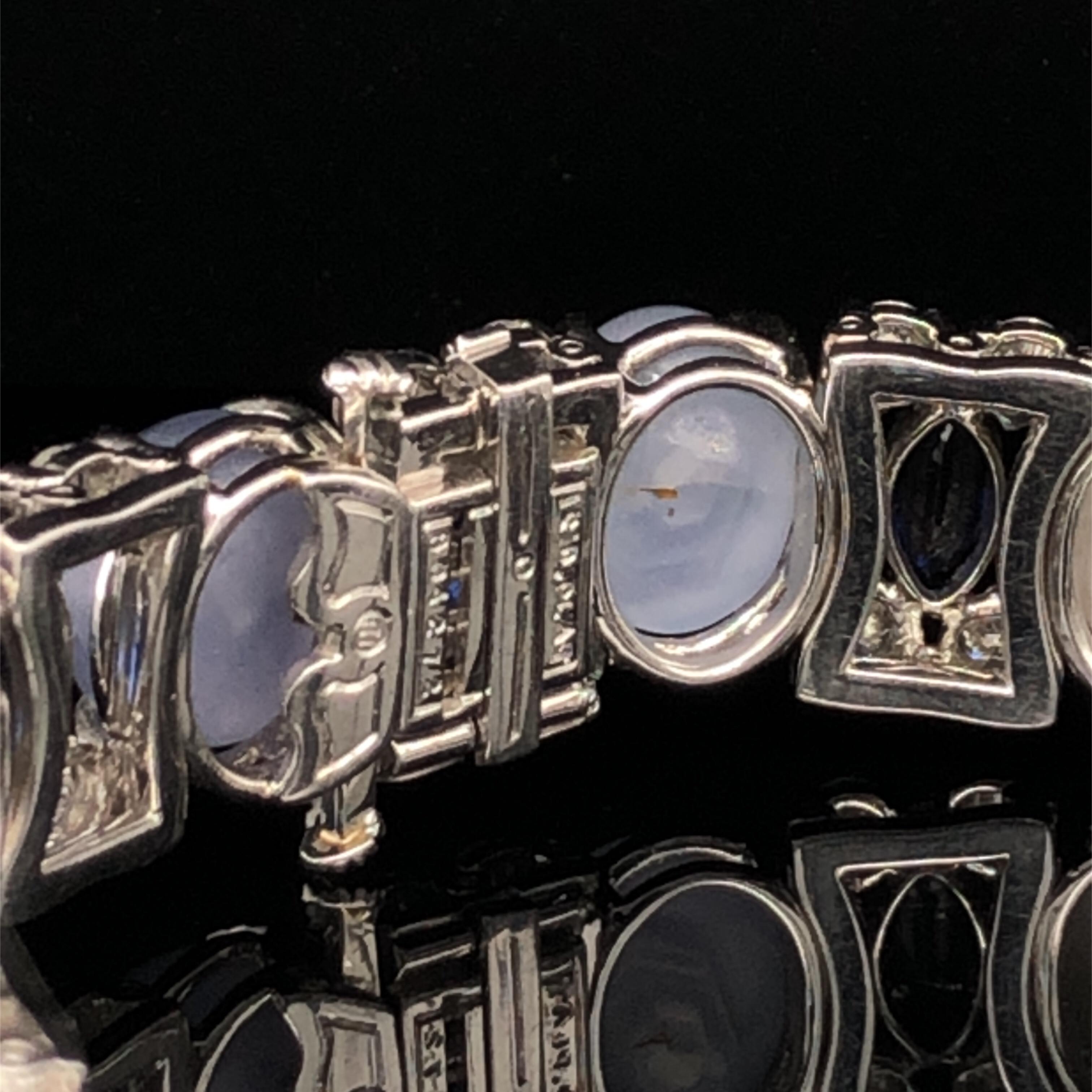 Oscar Heyman Platinum Star Sapphire, Sapphire & Diamond Bracelet In New Condition In New York City, NY