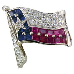 Oscar Heyman Platinum Texas Flag Pin with Ruby, Sapphire, and Diamond