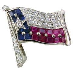 Oscar Heyman Platinum Texas Flag Ruby, Sapphire, and Diamond Pin