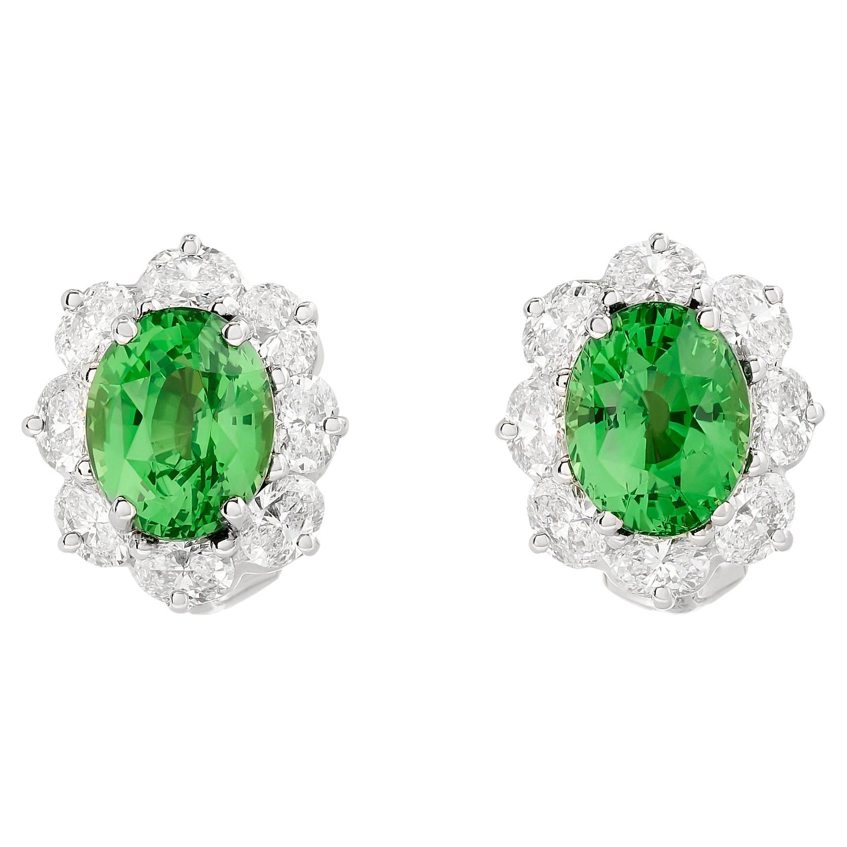 Oscar Heyman Platinum Tsavorite and Diamond Halo Earrings For Sale
