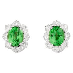 Oscar Heyman Platinum Tsavorite and Diamond Halo Earrings