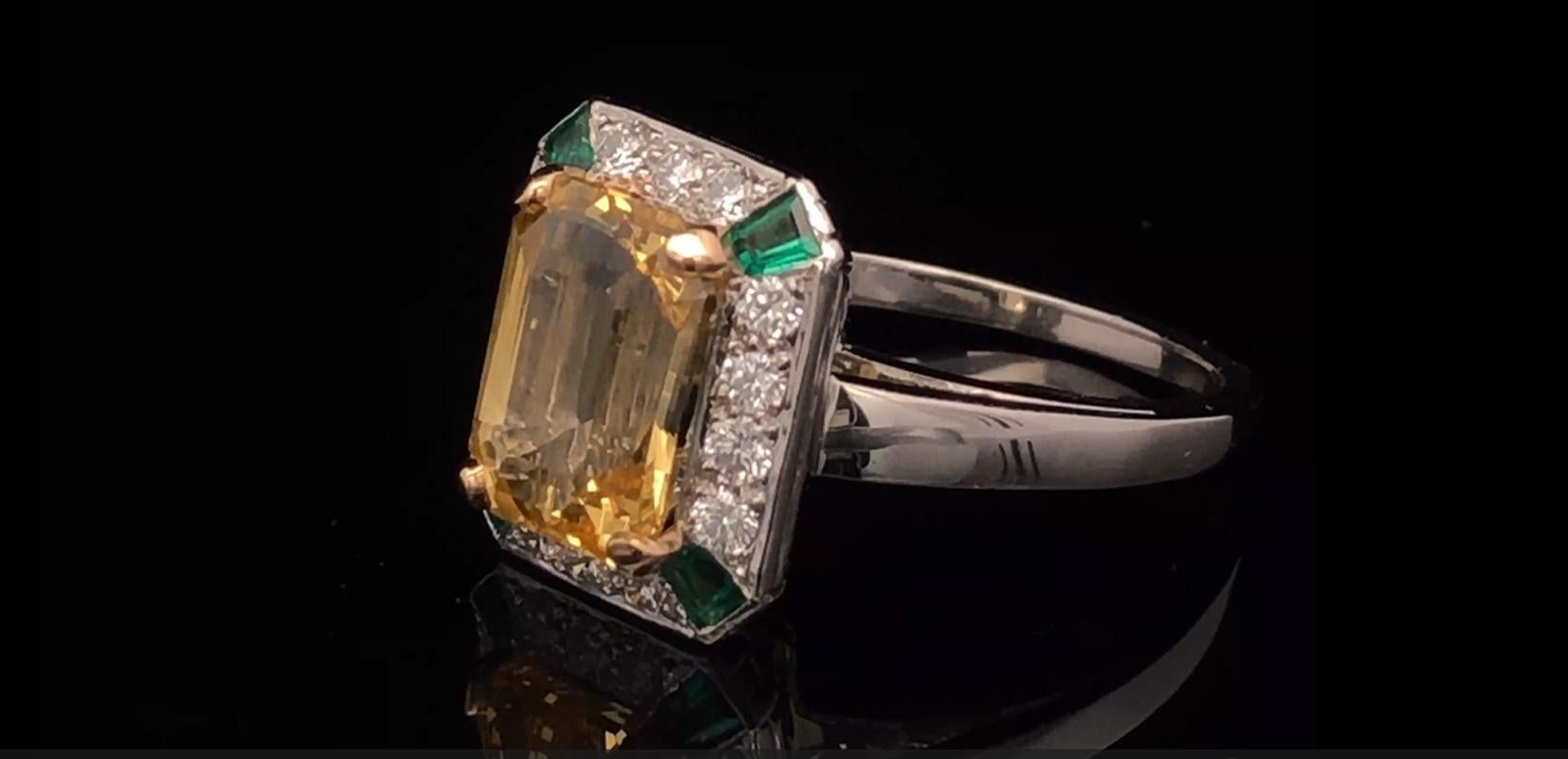 Women's Oscar Heyman Platinum Unheated Vivid Yellow Sapphire, Emerald & Diamond Ring
