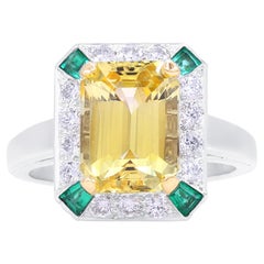 Oscar Heyman Platinum Unheated Vivid Yellow Sapphire, Emerald & Diamond Ring