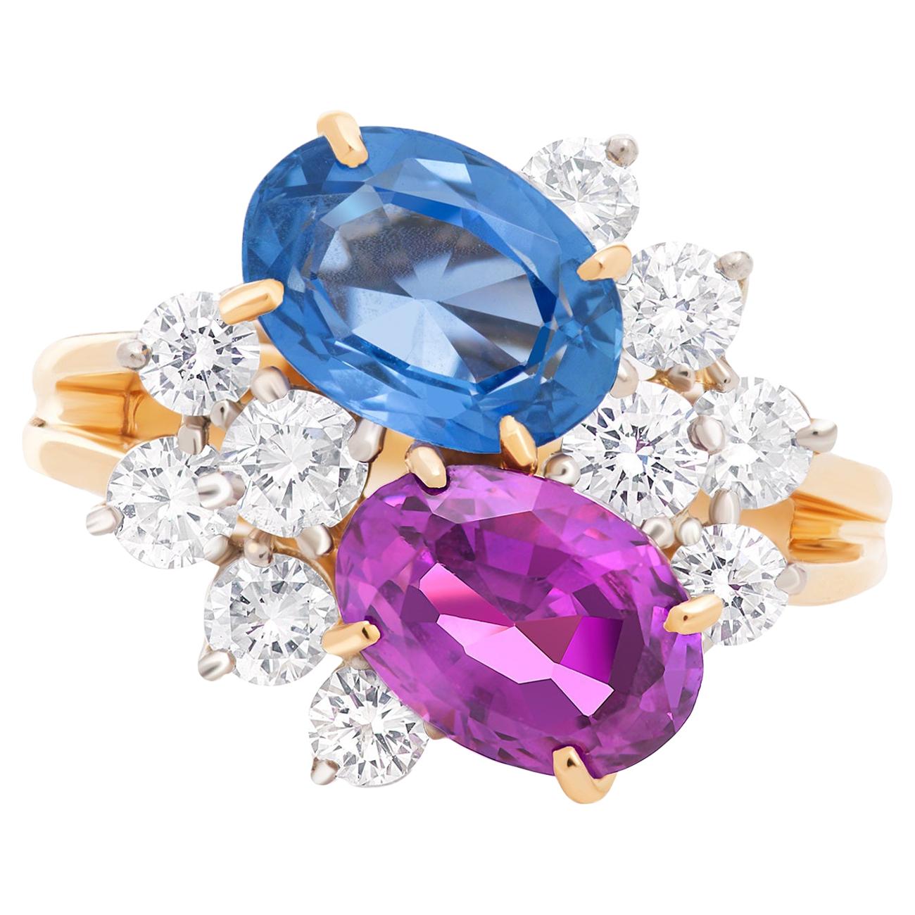 Oscar Heyman Purple + Blue Sri Lanka Sapphire and Diamond Twin Ring in 18K/Plat