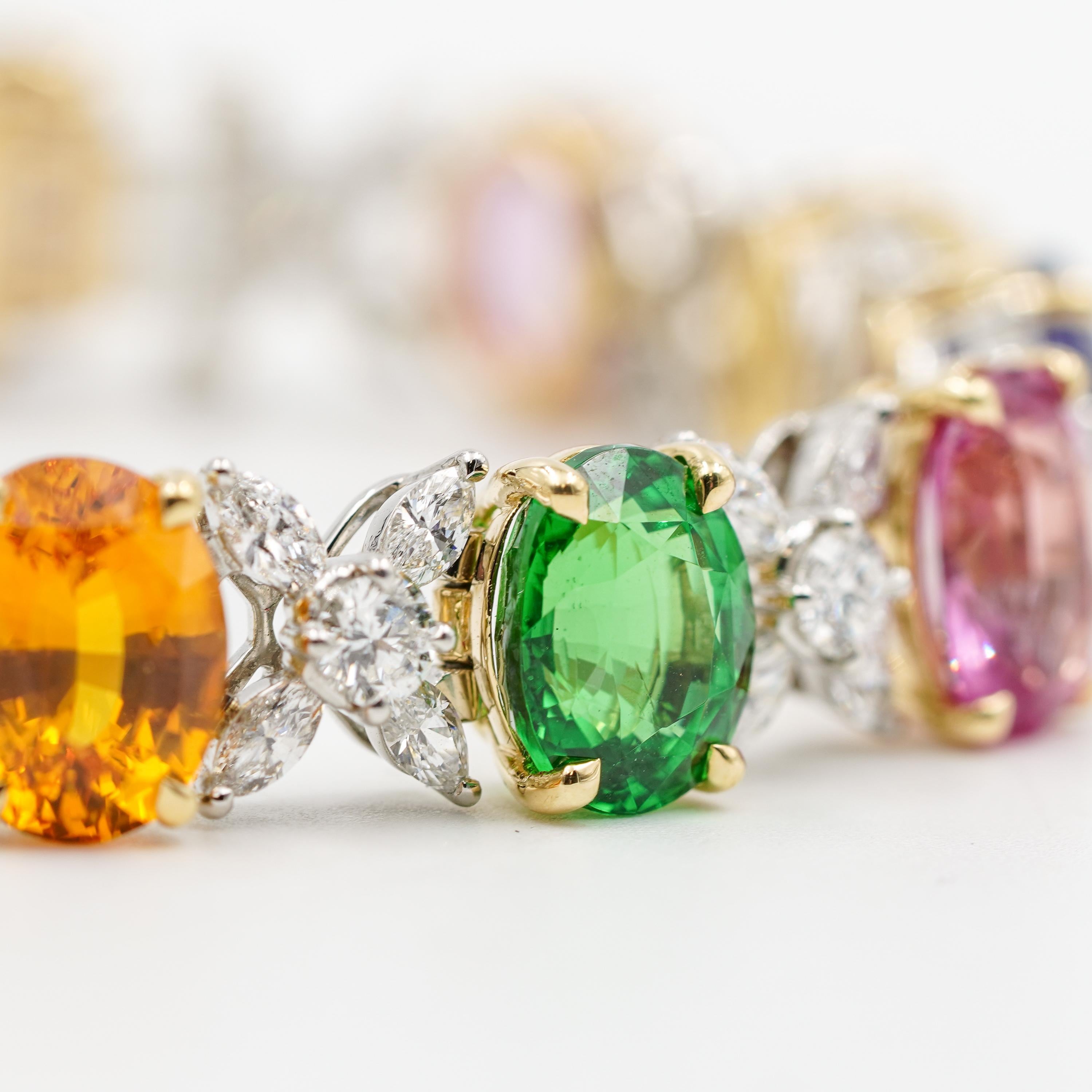 Oscar Heyman Armband aus Platin und 18 Karat Platin mit Regenbogen-Saphir und Diamanten im Zustand „Neu“ in Carmel, IN