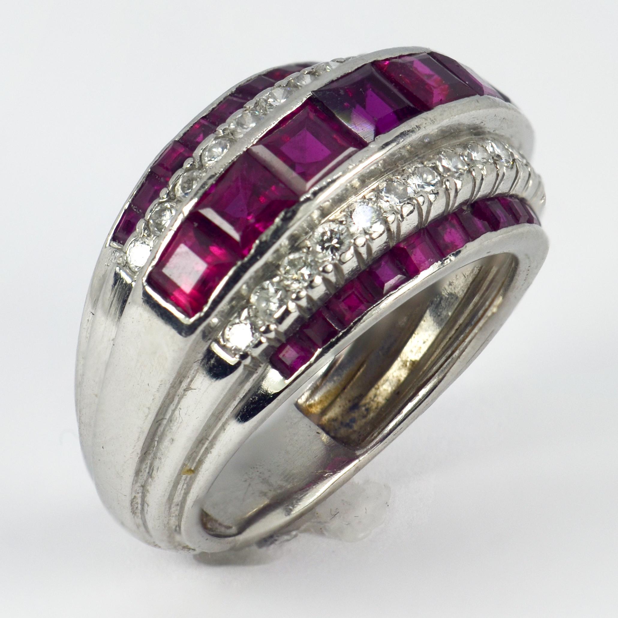 Art Deco Oscar Heyman Red Ruby White Diamond Platinum Ring For Sale