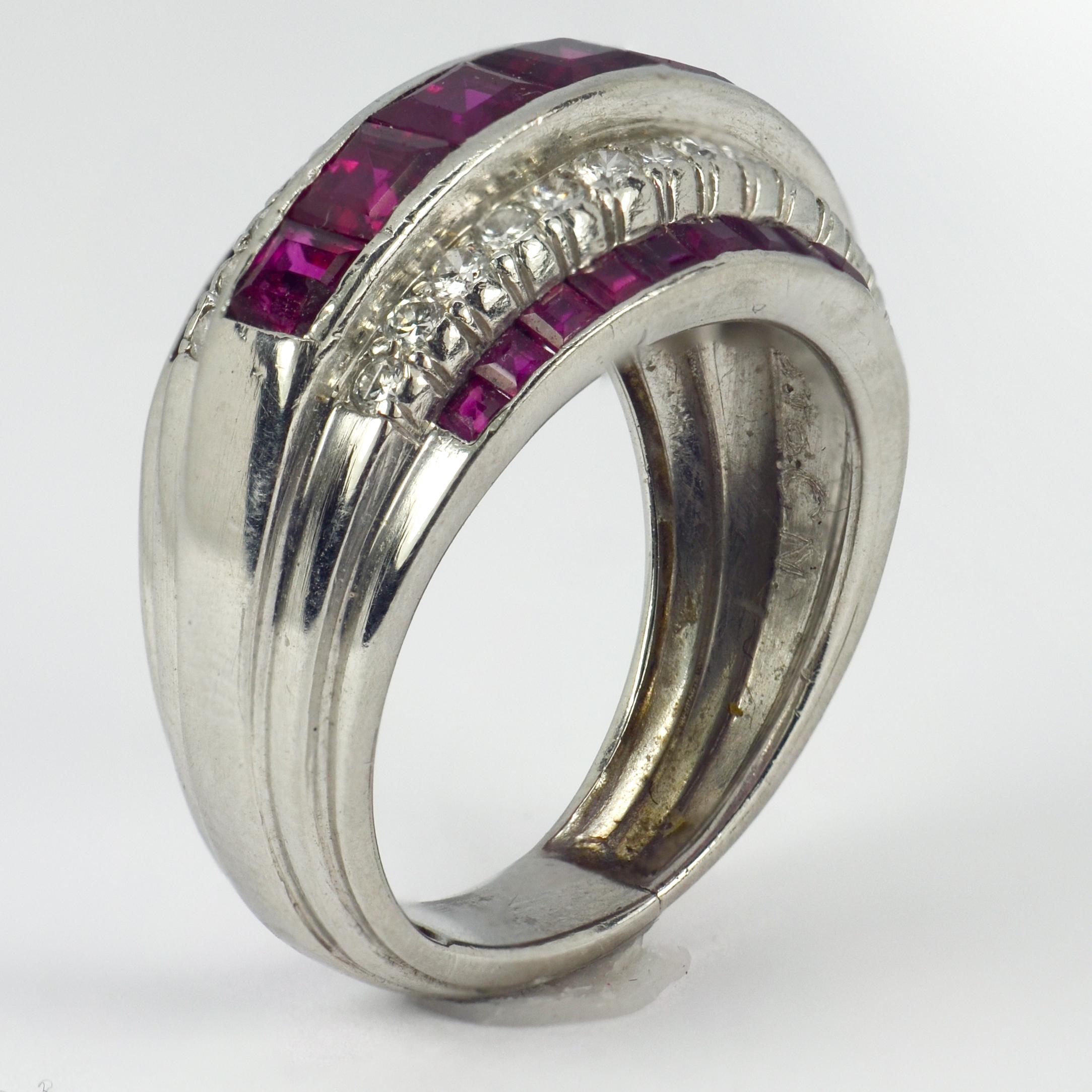 Women's Oscar Heyman Red Ruby White Diamond Platinum Ring For Sale