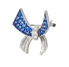 Oscar Heyman Retro 6.10 Carat Sapphire Diamond Platinum Bow Brooch