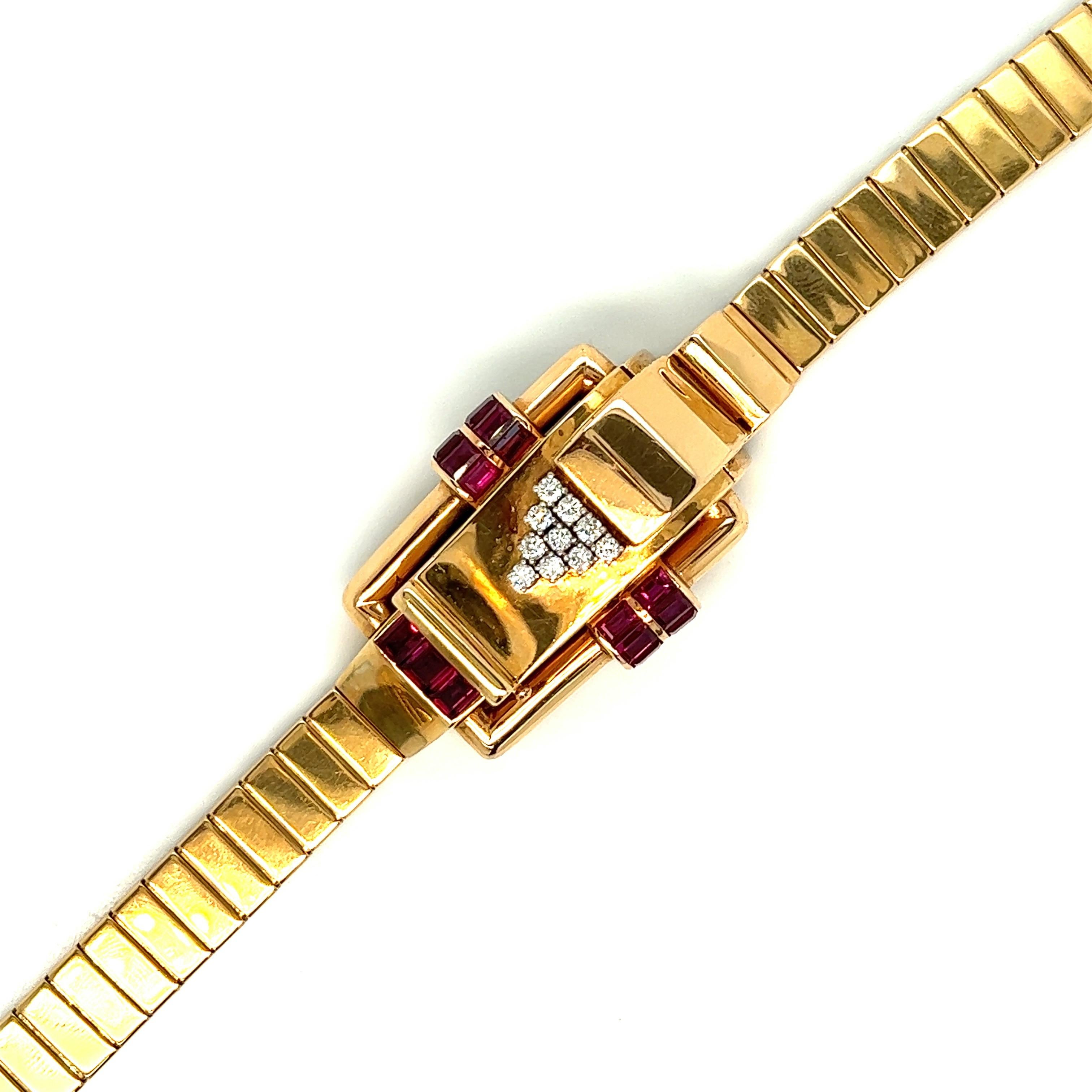 Reloj Oscar Heyman Retro Rubí y Diamantes en Excelente estado para la venta en New York, NY