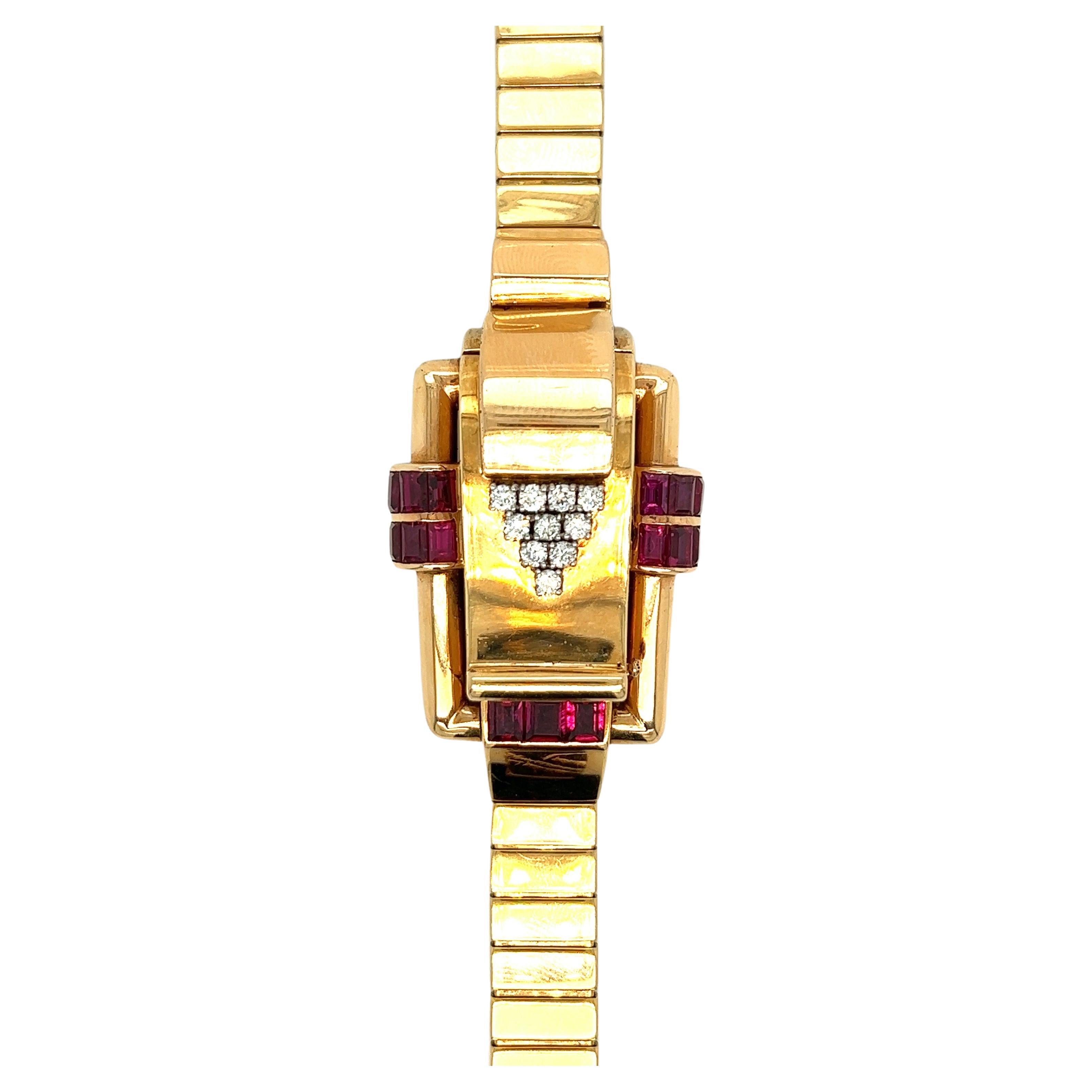 Oscar Heyman Retro Ruby & Diamond Watch For Sale