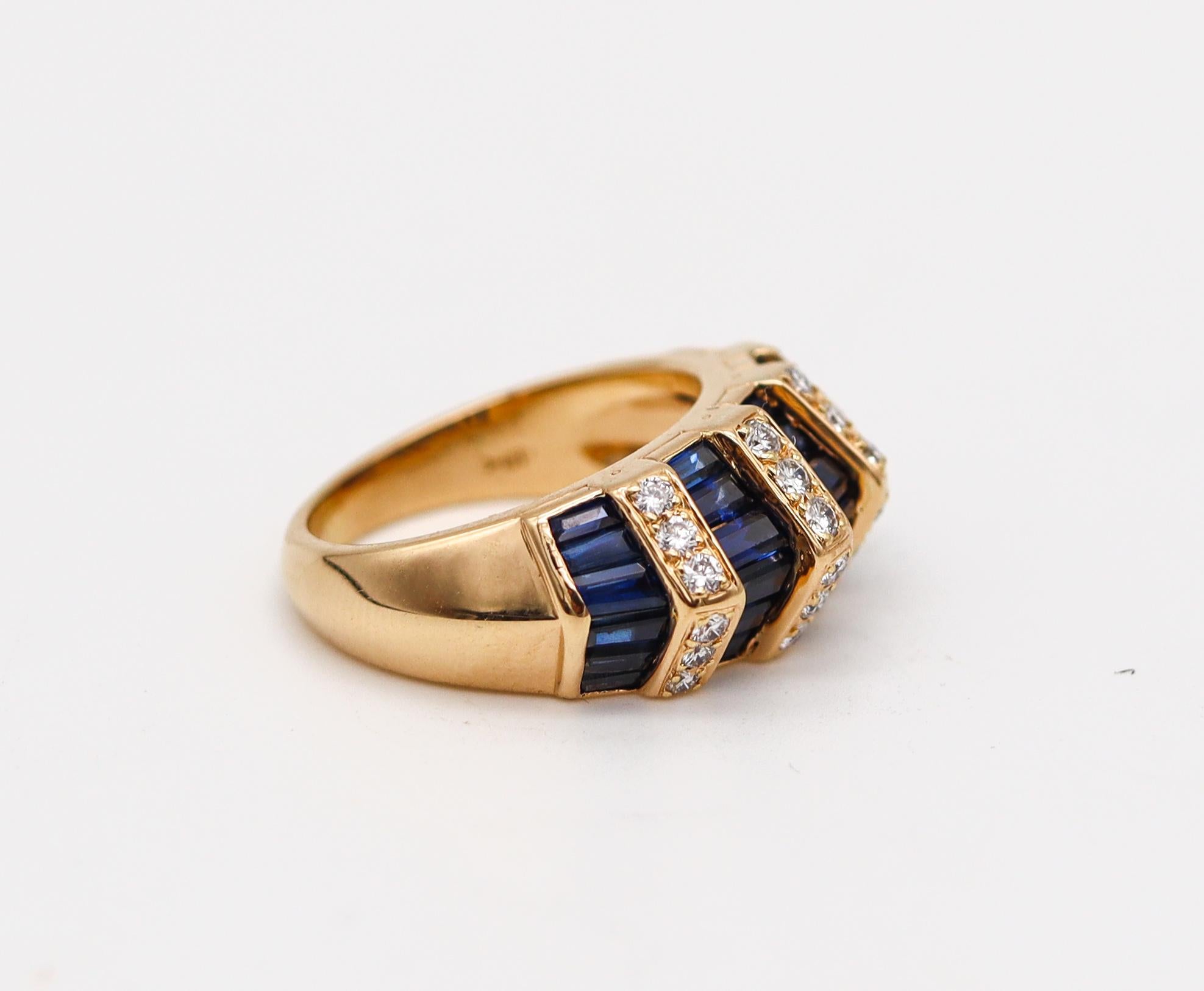 Modernist Oscar Heyman Ring in 18kt Yellow Gold with 3.57ctw in Sapphires and Diamonds