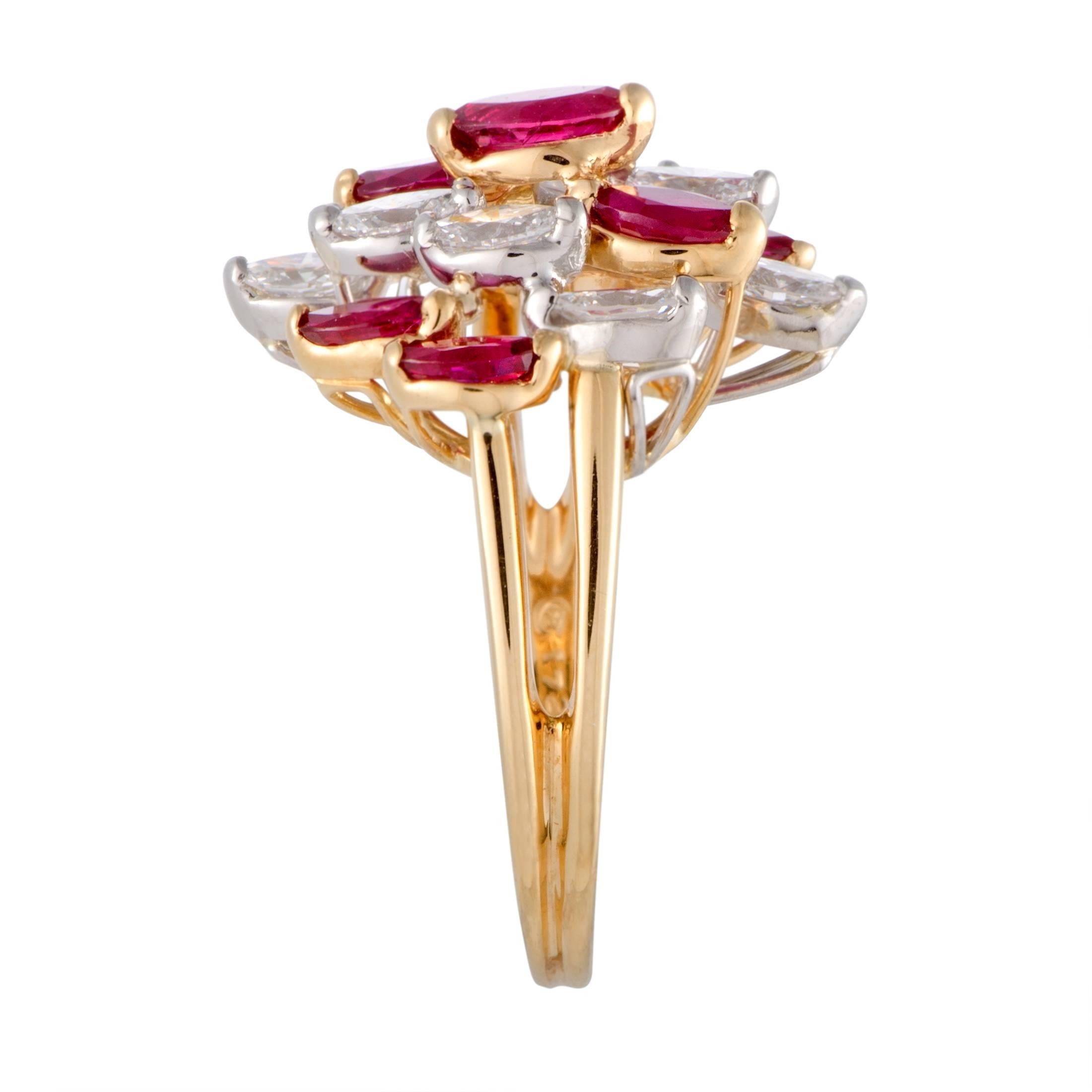 Marquise Cut Oscar Heyman Ruby and Diamond 18 Karat White Gold Cluster Ring