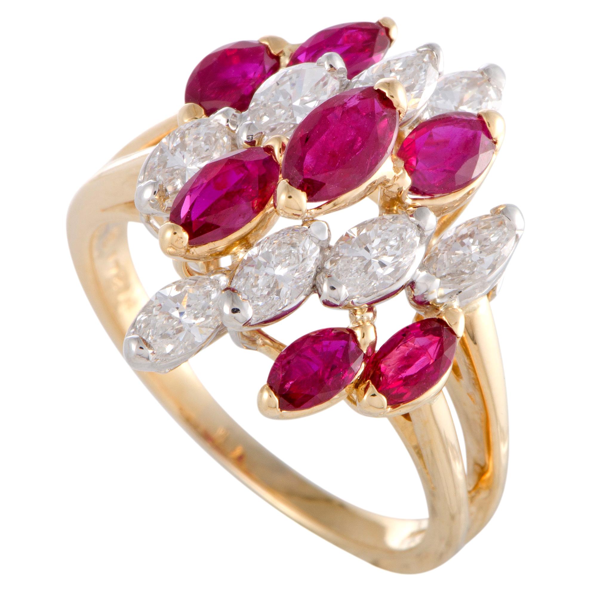Oscar Heyman Ruby and Diamond 18 Karat White Gold Cluster Ring
