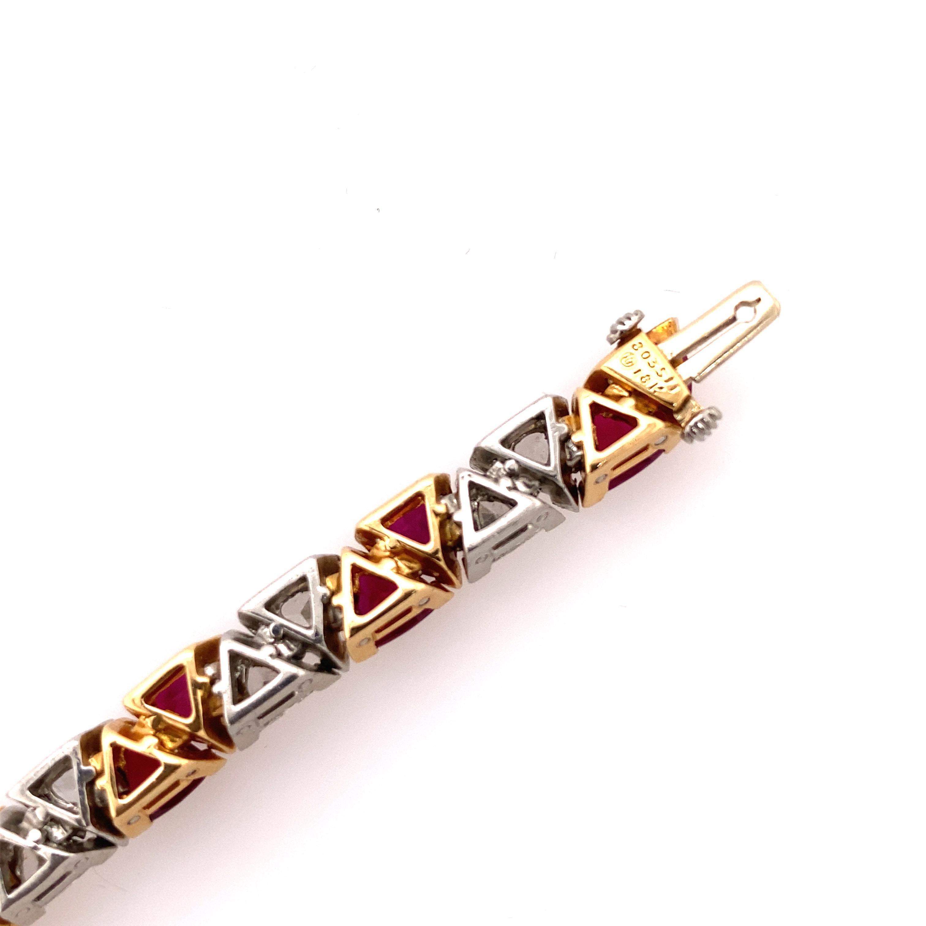 Trillion Cut Oscar Heyman Ruby and Diamond Bracelet For Sale