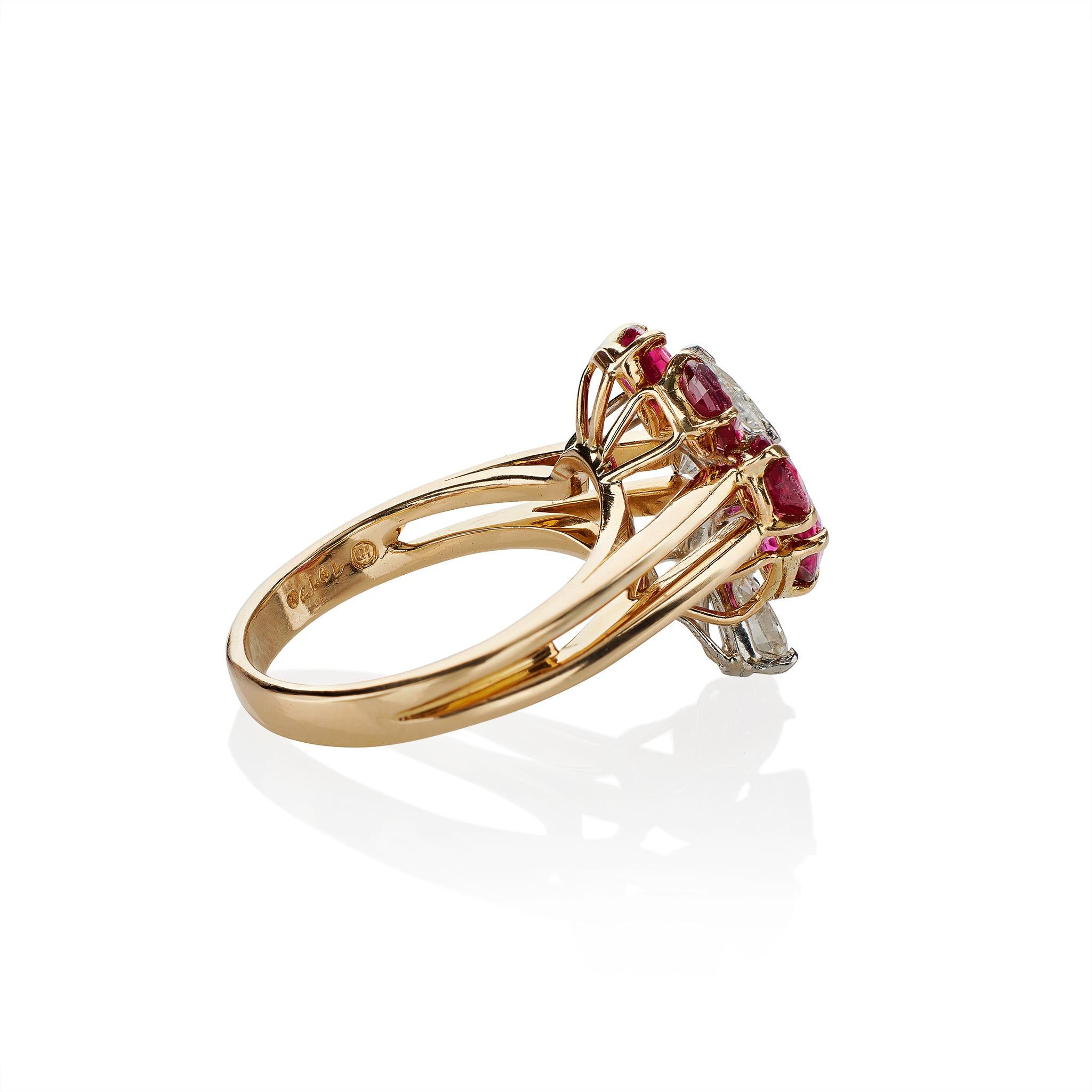 Oscar Heyman Ruby and Diamond Flower Ring For Sale 1