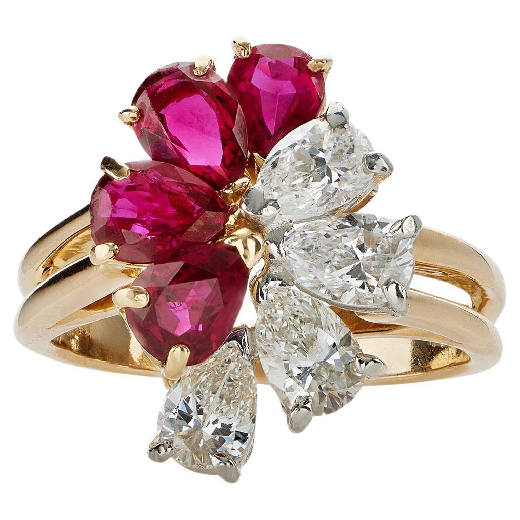 Oscar Heyman Ruby and Diamond Flower Ring For Sale